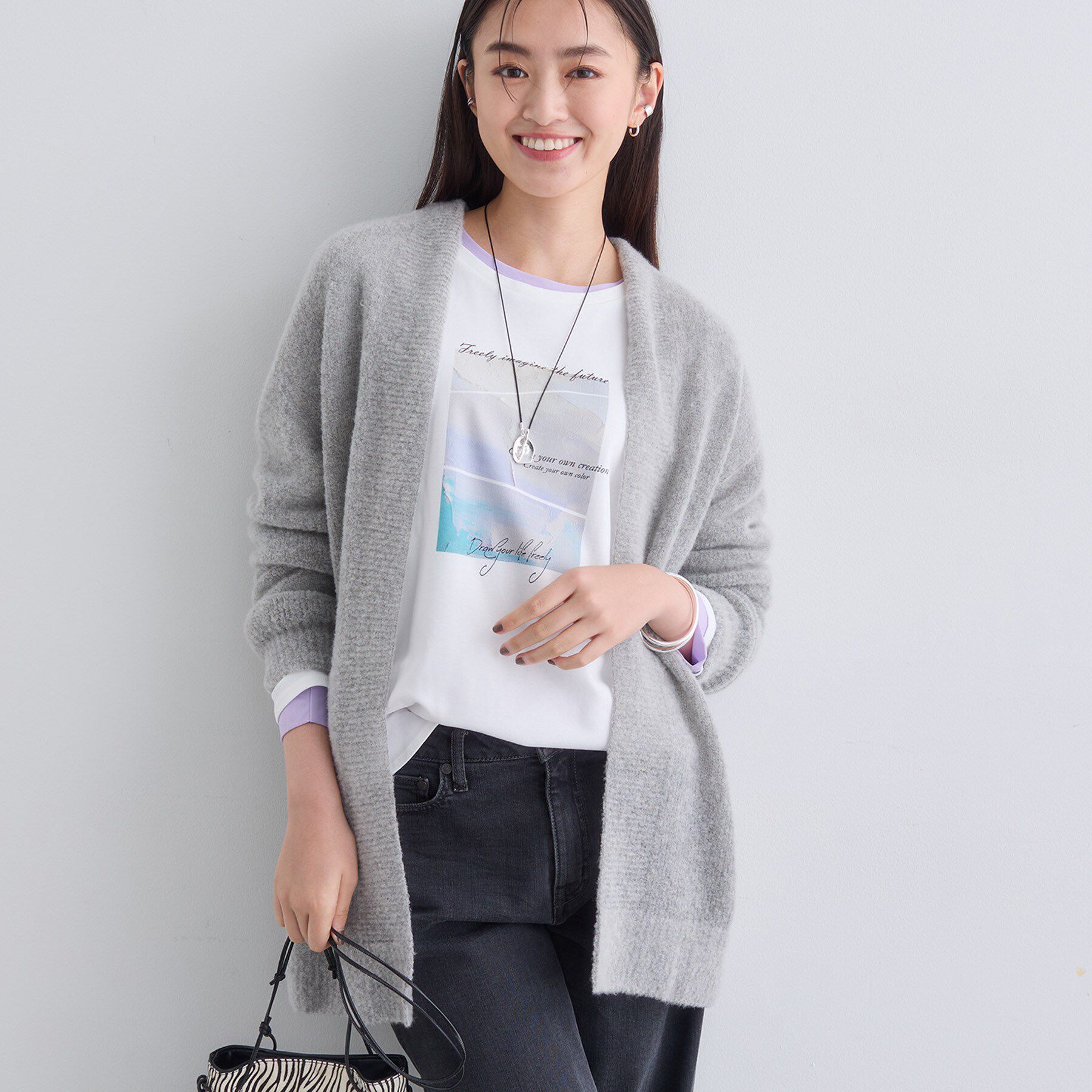 INDIVI「【エアリー素材】ブークレ着流しニットカーディガン」|カーディガン|