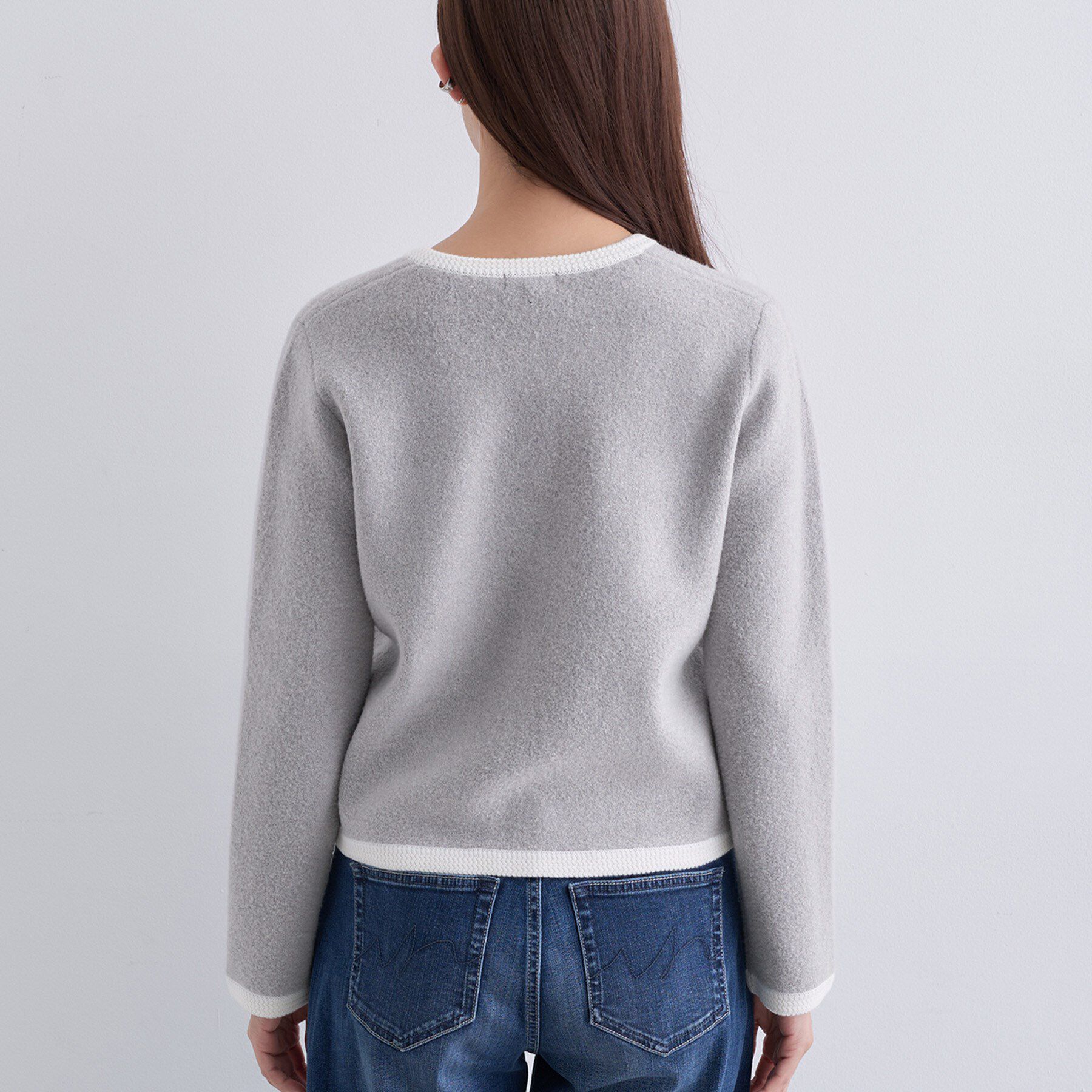 INDIVI「【ミニブークレ素材】ジャケットライクカーディガン」|カーディガン|