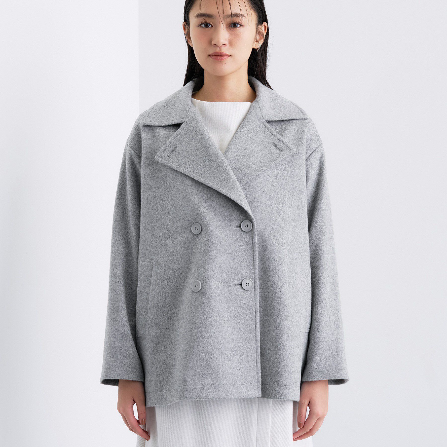 INDIVI「【軽やか／ゆったり】ウール混ショートトレンチコート」|トレンチコート|