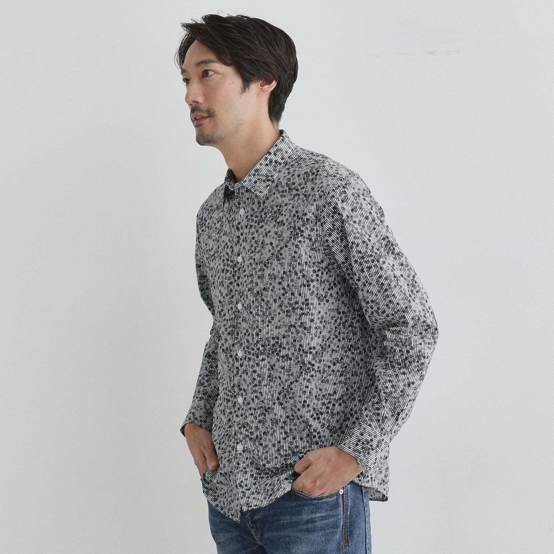 TAKEO KIKUCHI「ストライプ小花 長袖シャツ」|シャツ・ブラウス|