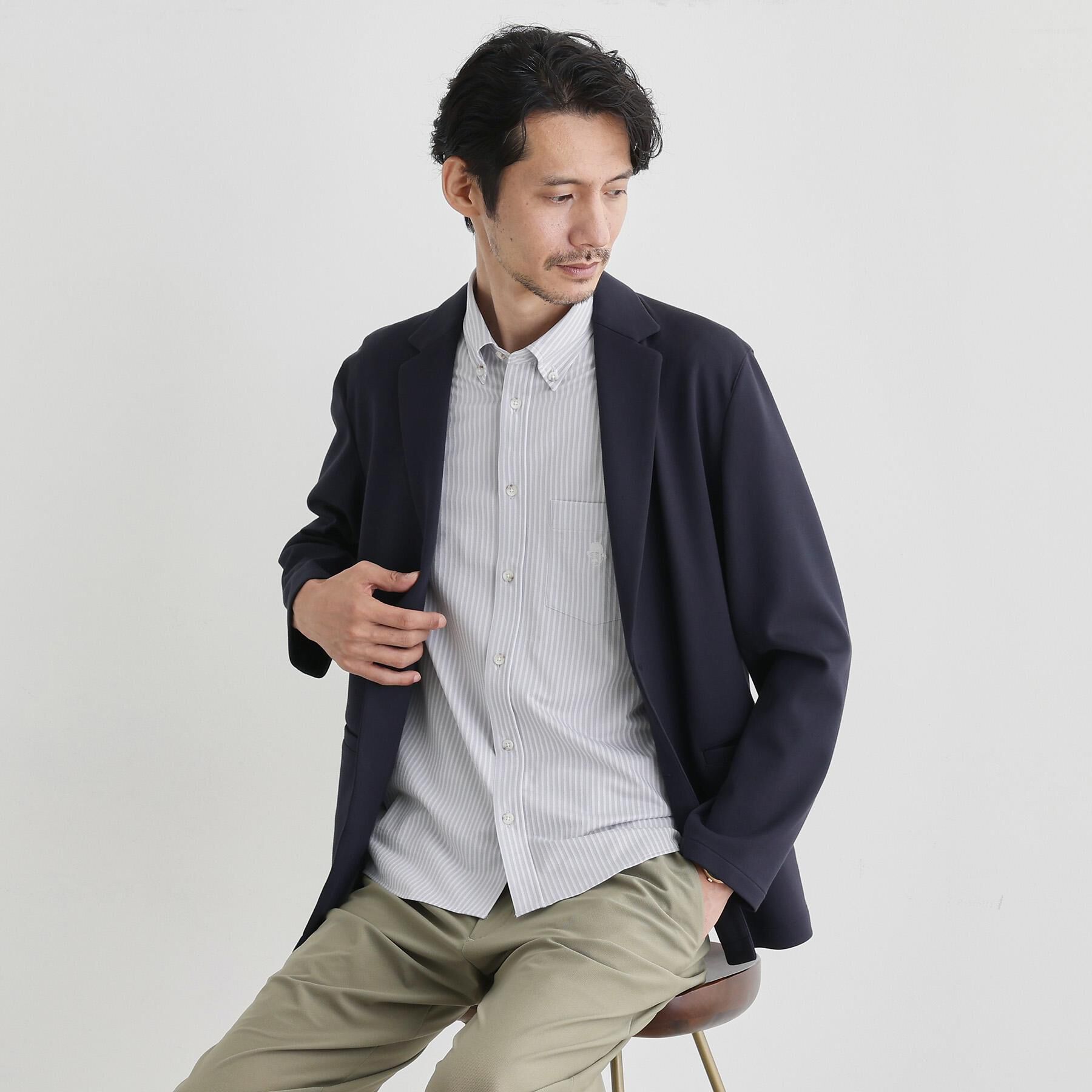 TAKEO KIKUCHI「【COOL CITY WEAR】ストライプジャージ ボタンダウンシャツ /接触冷感」|シャツ・ブラウス|