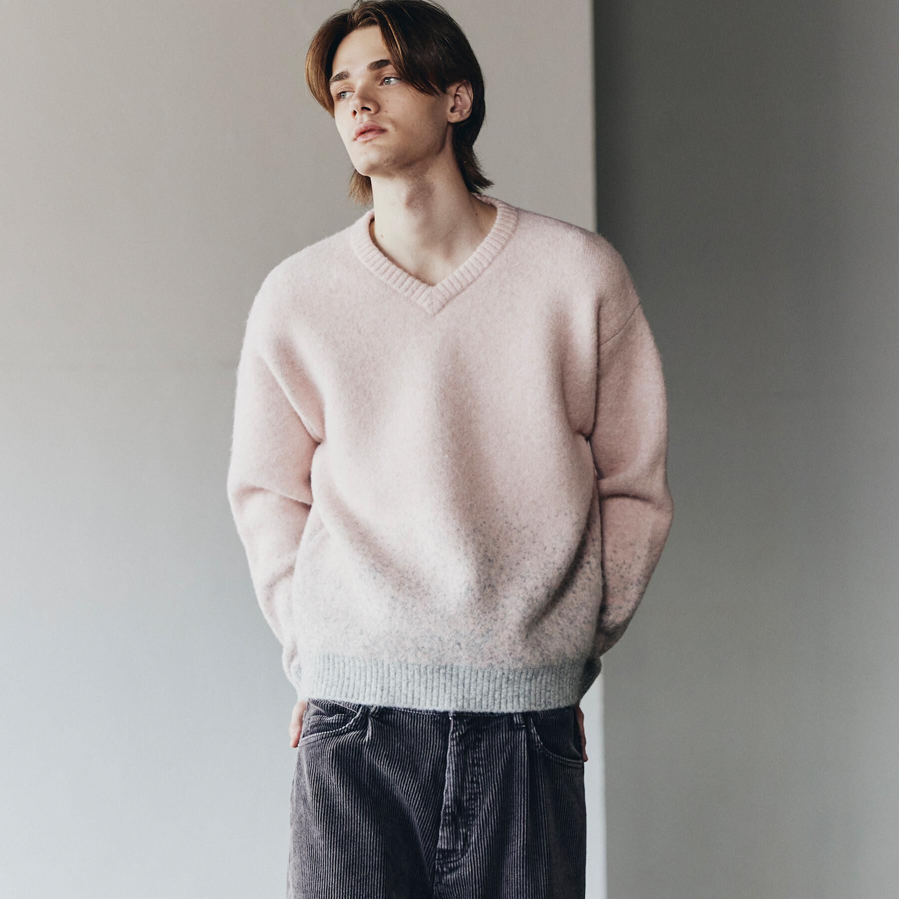 tk.TAKEO KIKUCHI「ミスティーシャギーVネックニット」|ニット・セーター|ピンク(071)