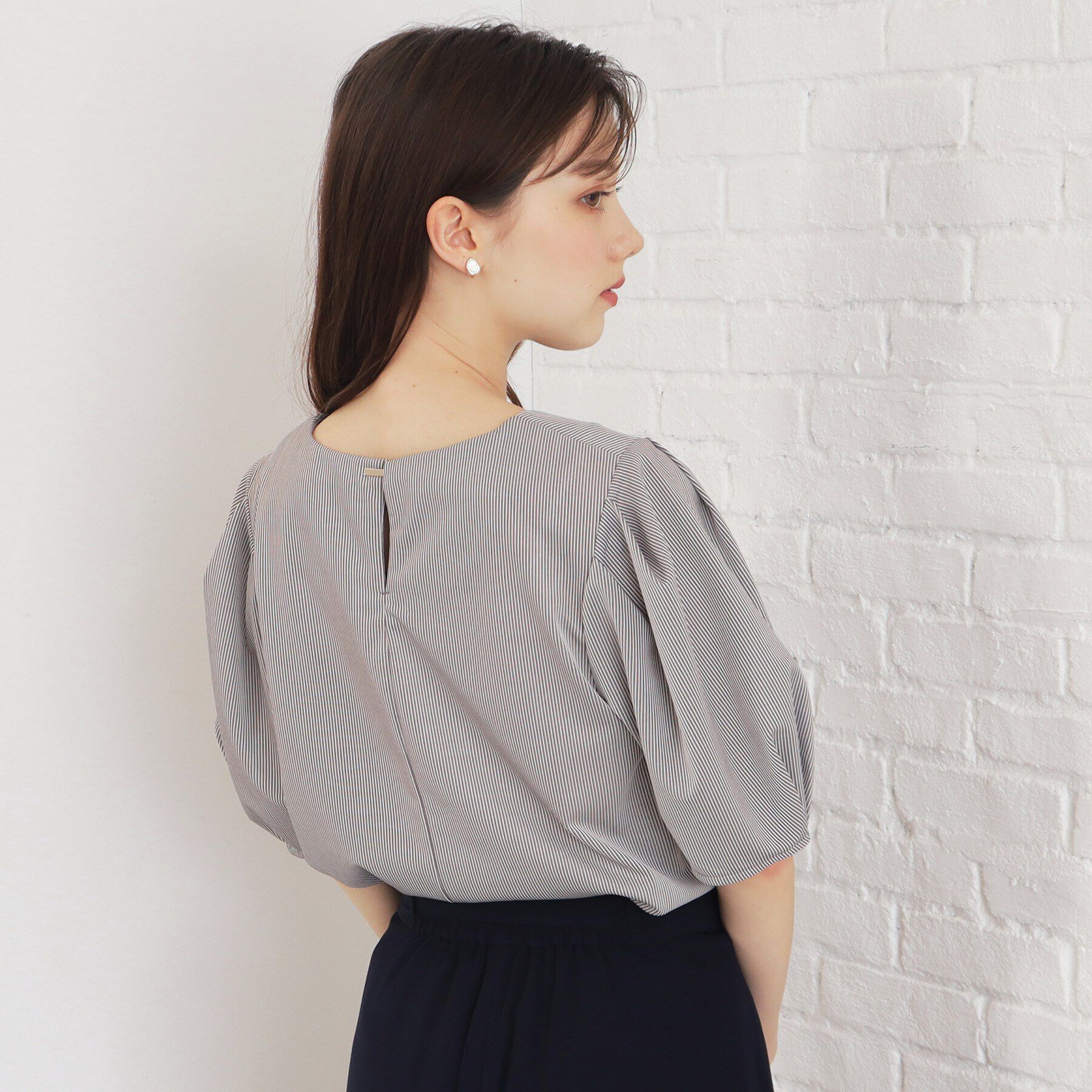 index「ストライプタックスリーブトップス【吸水速乾/洗濯機洗い可】」|Tシャツ・カットソー|