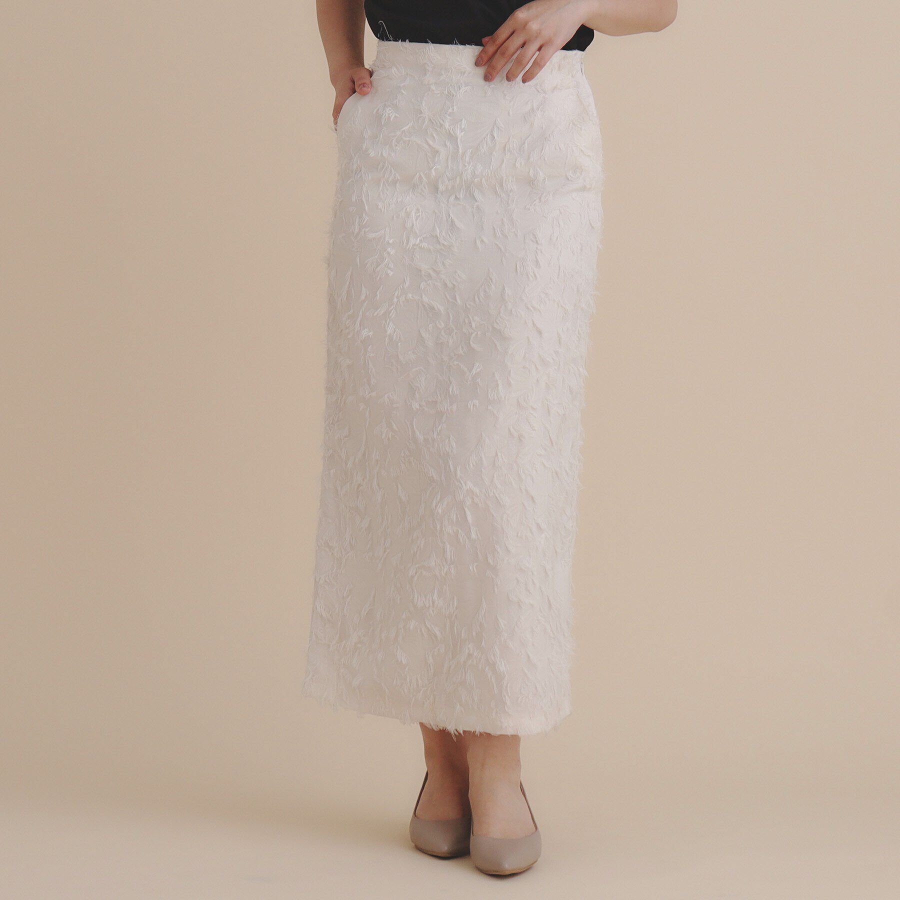 index「《美人百花掲載》カットジャカードタイトスカート/セットアップ対応【洗濯機洗い可】」|スカート|アイボリー(004)