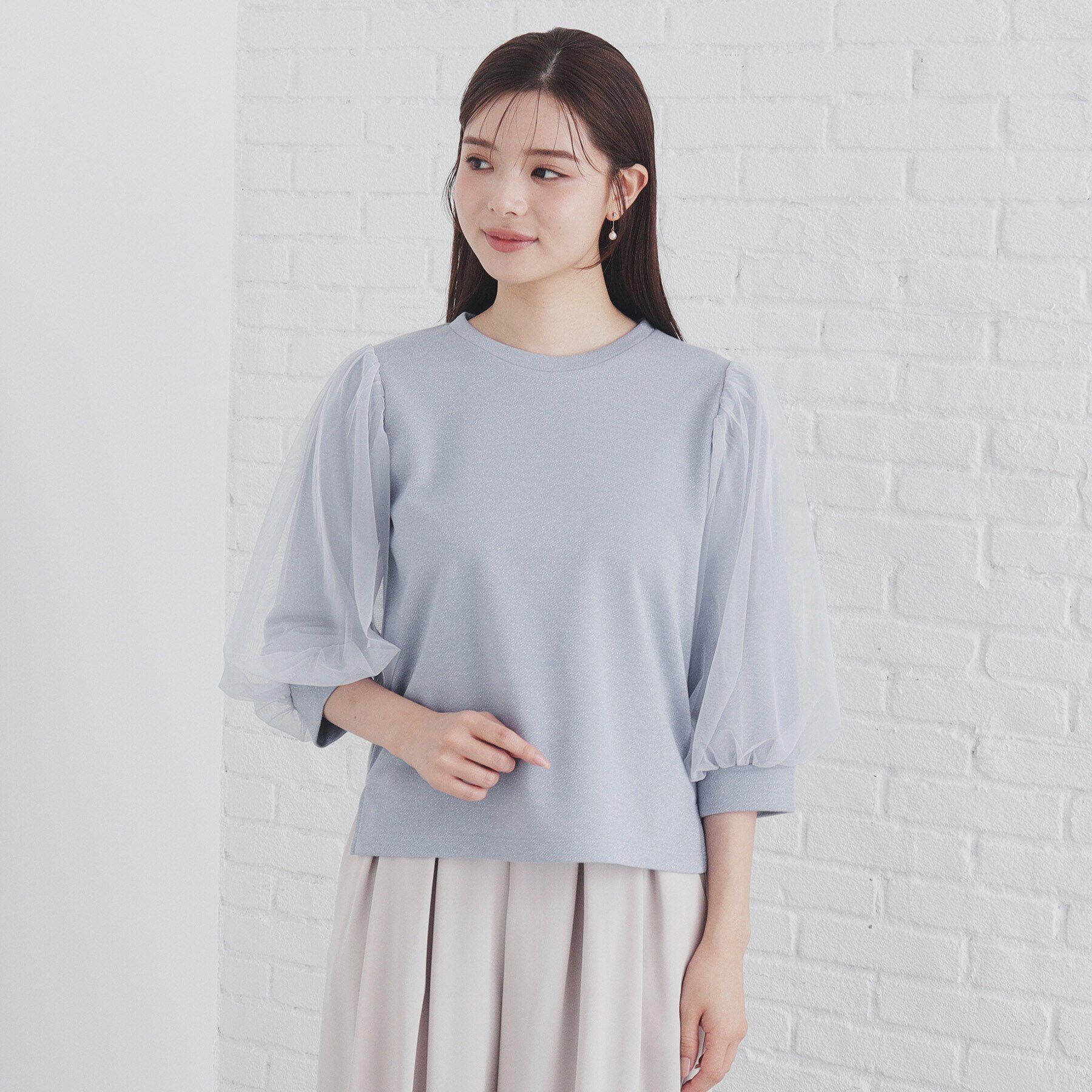 index「チュールドッキングスリーブラメトップス【洗濯機洗い可】」|Tシャツ・カットソー|