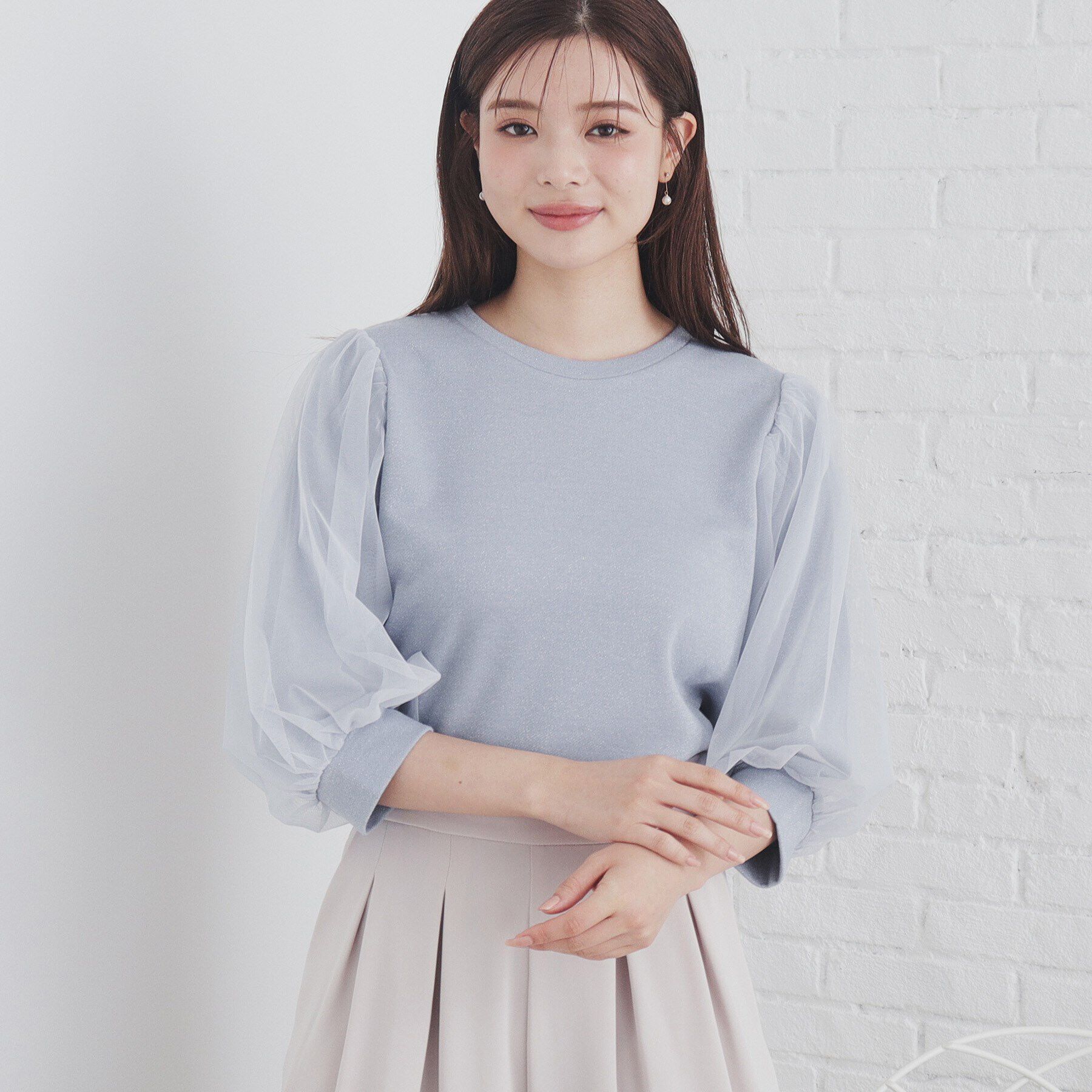 index「チュールドッキングスリーブラメトップス【洗濯機洗い可】」|Tシャツ・カットソー|