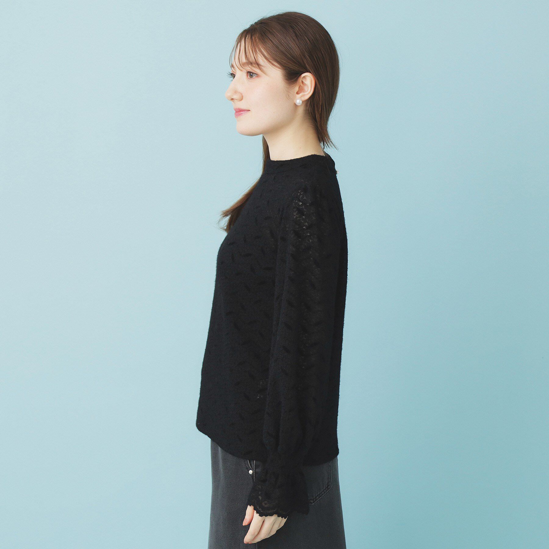 index「フェザーレースハイネックキャンディトップス【洗濯機OK】」|Tシャツ・カットソー|