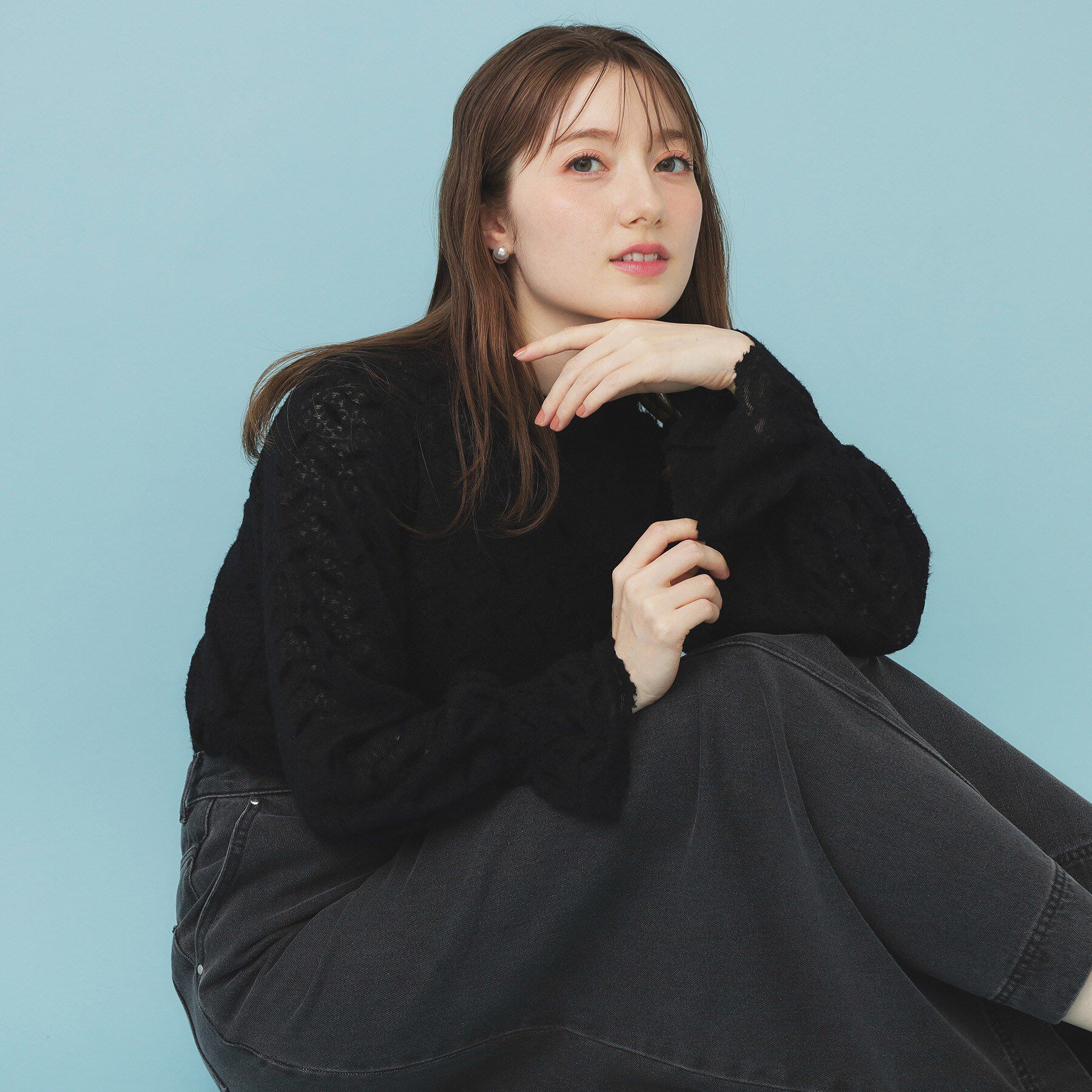 index「フェザーレースハイネックキャンディトップス【洗濯機OK】」|Tシャツ・カットソー|ブラック(019)