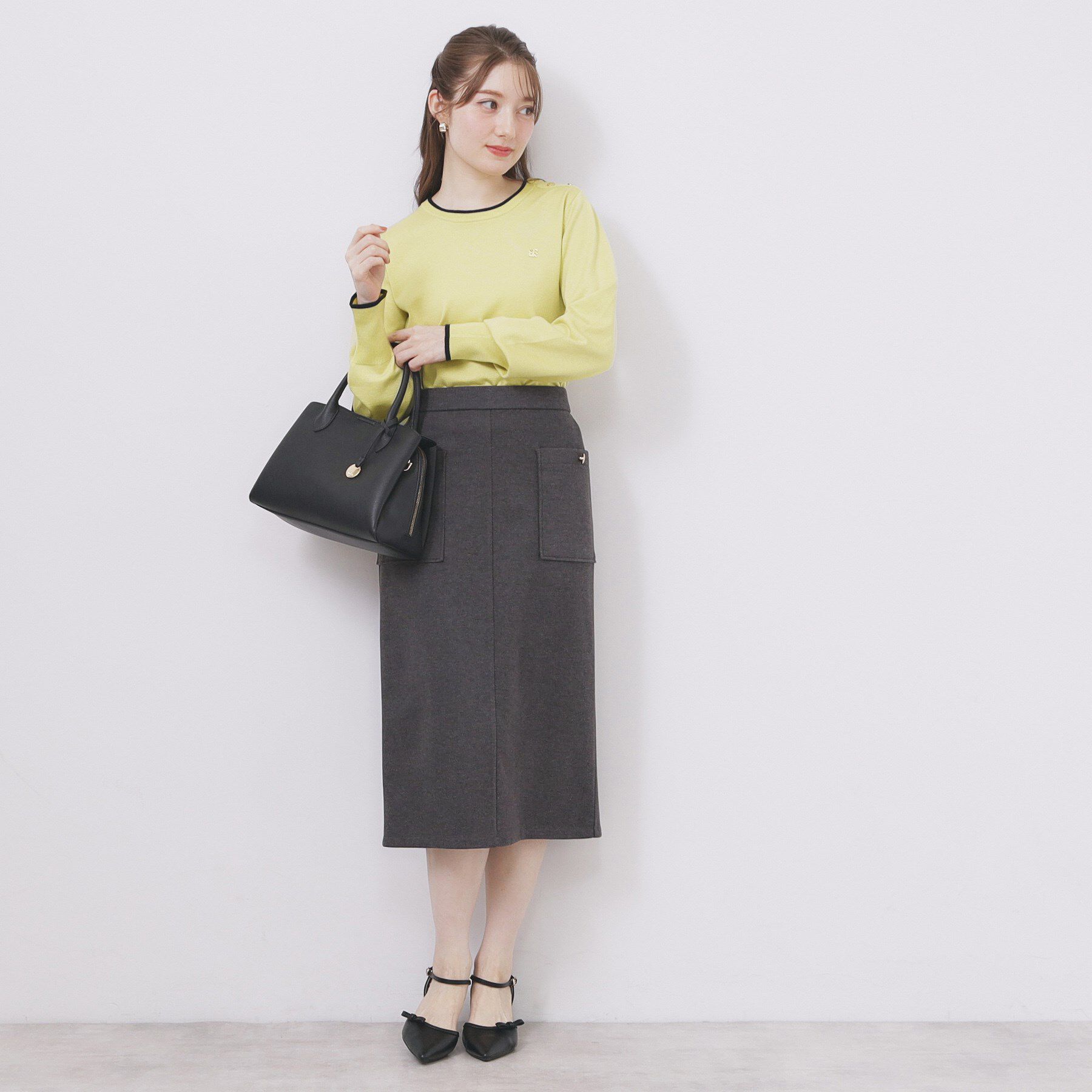 index「ゴールドパーツ付きバイカラークルーネックニット【洗濯機OK】」|ニット・セーター|