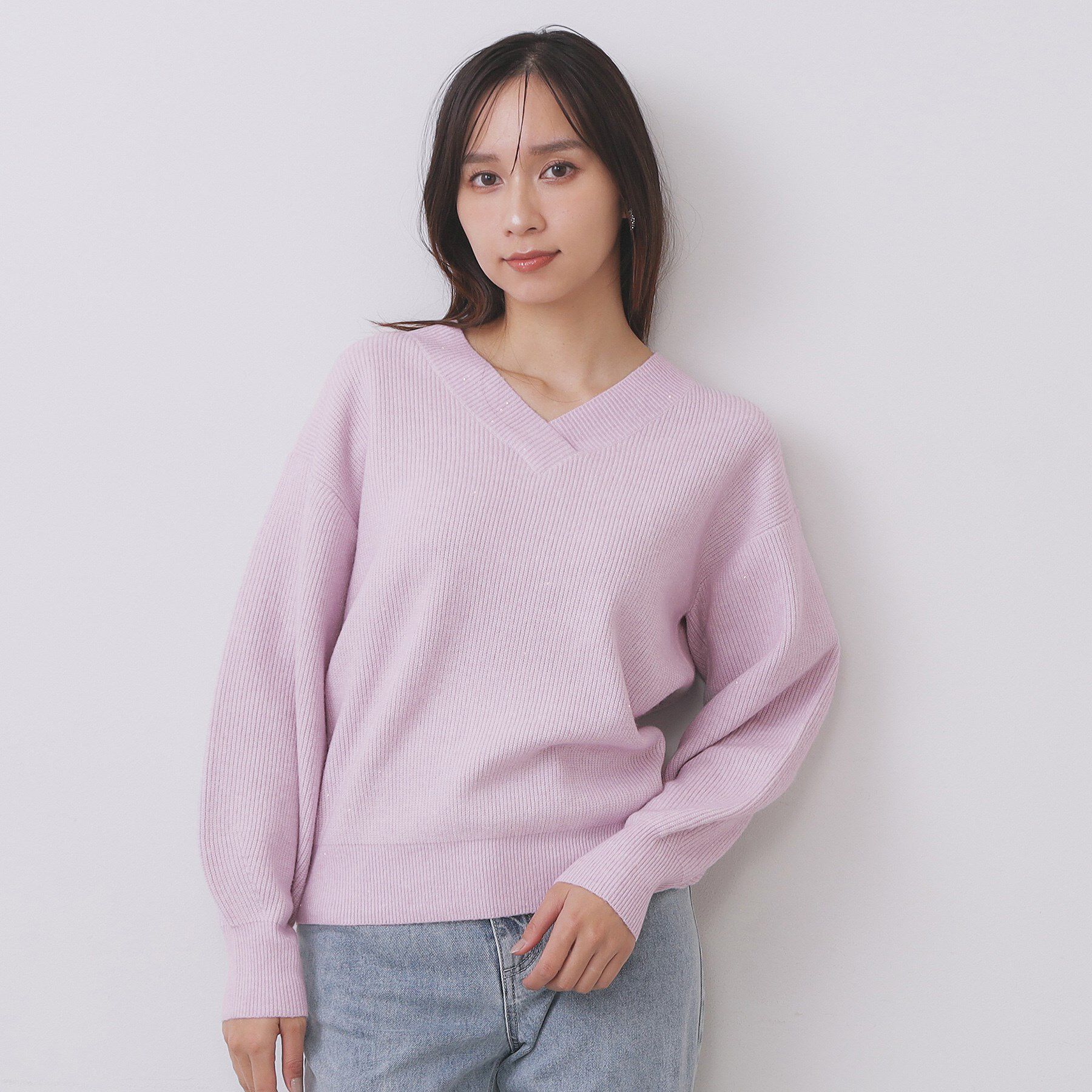 index「片畦Vネックボクシーパフニット【洗濯機OK】」|ニット・セーター|