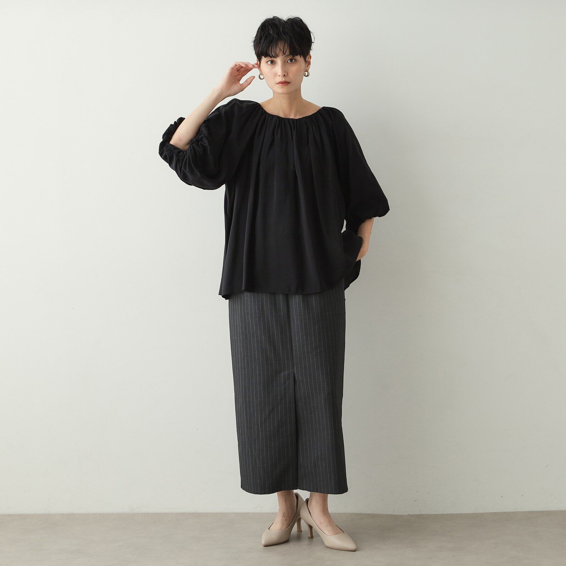 OPAQUE.CLIP「バルーンスリーブギャザーブラウス【洗濯機洗い可】」|シャツ・ブラウス|