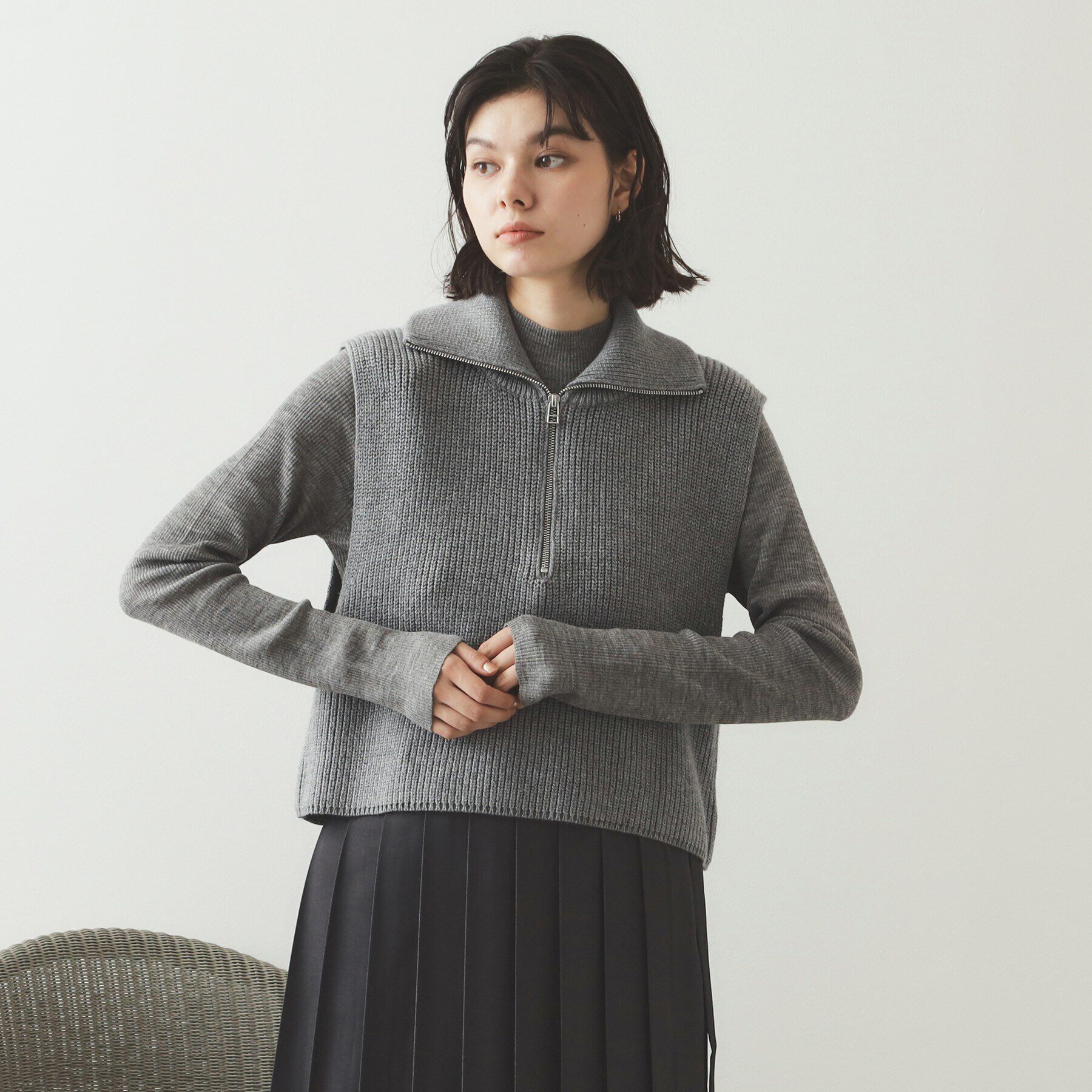 OPAQUE.CLIP「《CLASSY掲載》ハーフZIPニットベスト【洗濯機洗い可】」|ニット・セーター|