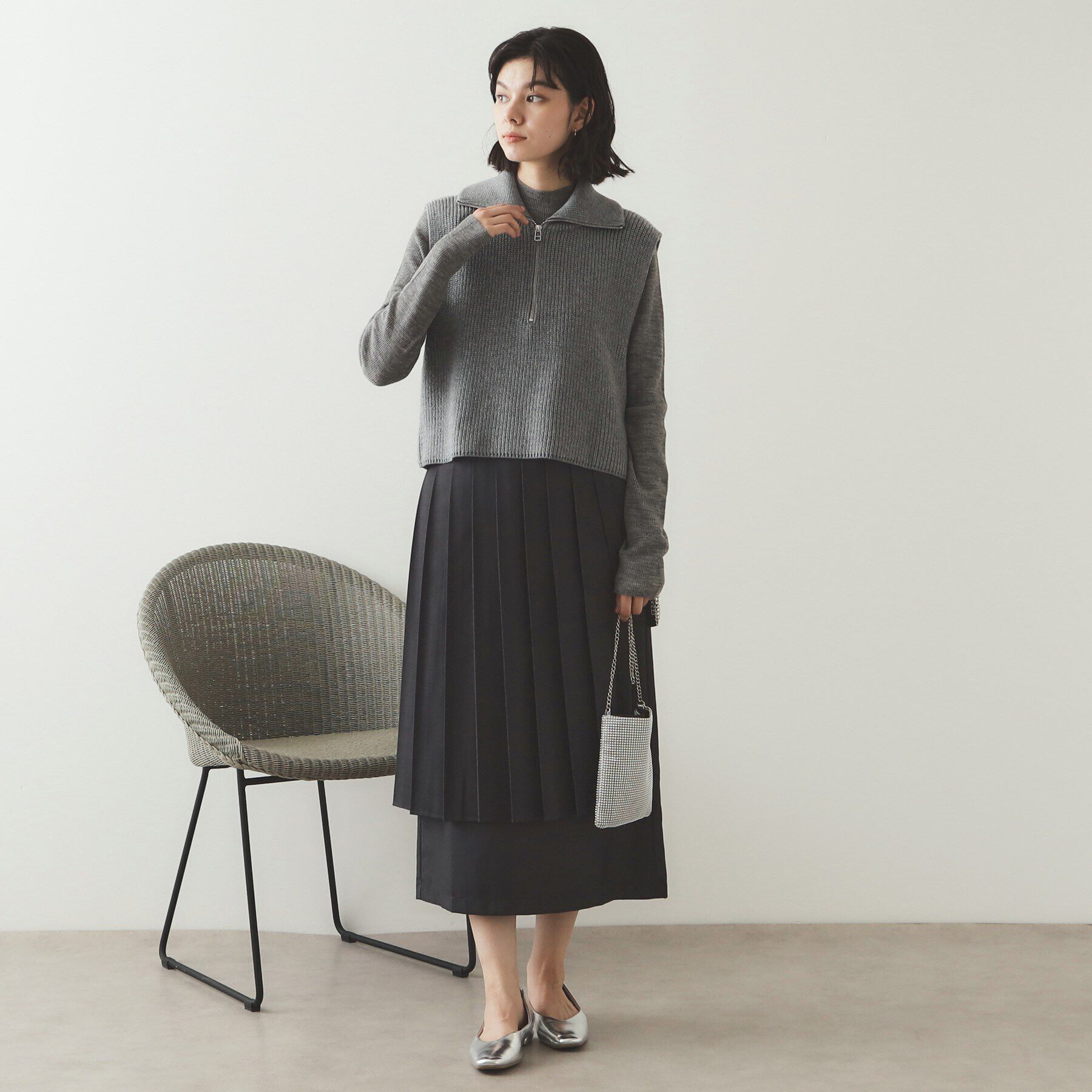 OPAQUE.CLIP「《CLASSY掲載》ハーフZIPニットベスト【洗濯機洗い可】」|ニット・セーター|