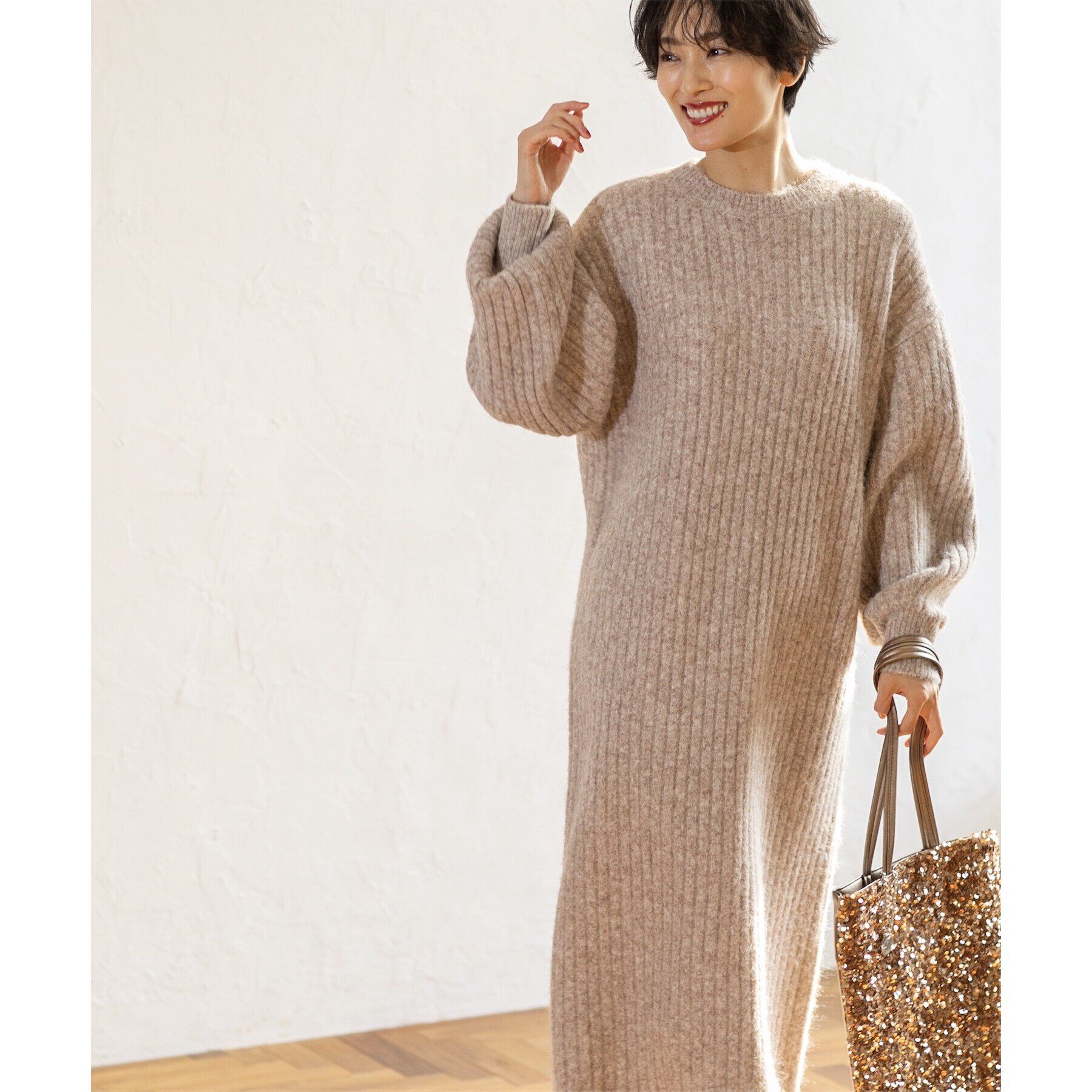 OPAQUE.CLIP「ワイドリブニットワンピース【洗濯機洗い可】」|ワンピース|