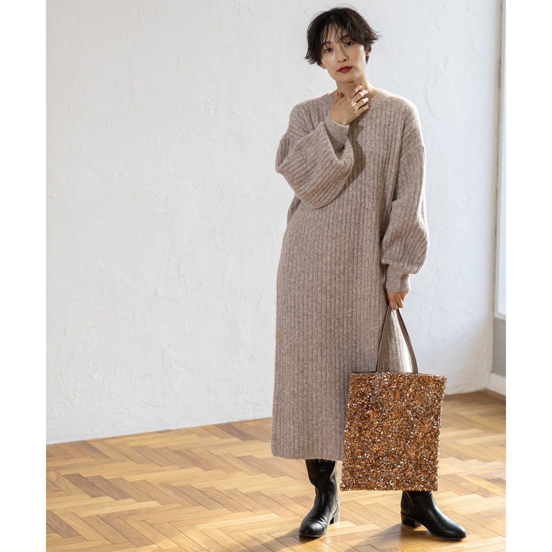 OPAQUE.CLIP「ワイドリブニットワンピース【洗濯機洗い可】」|ワンピース|