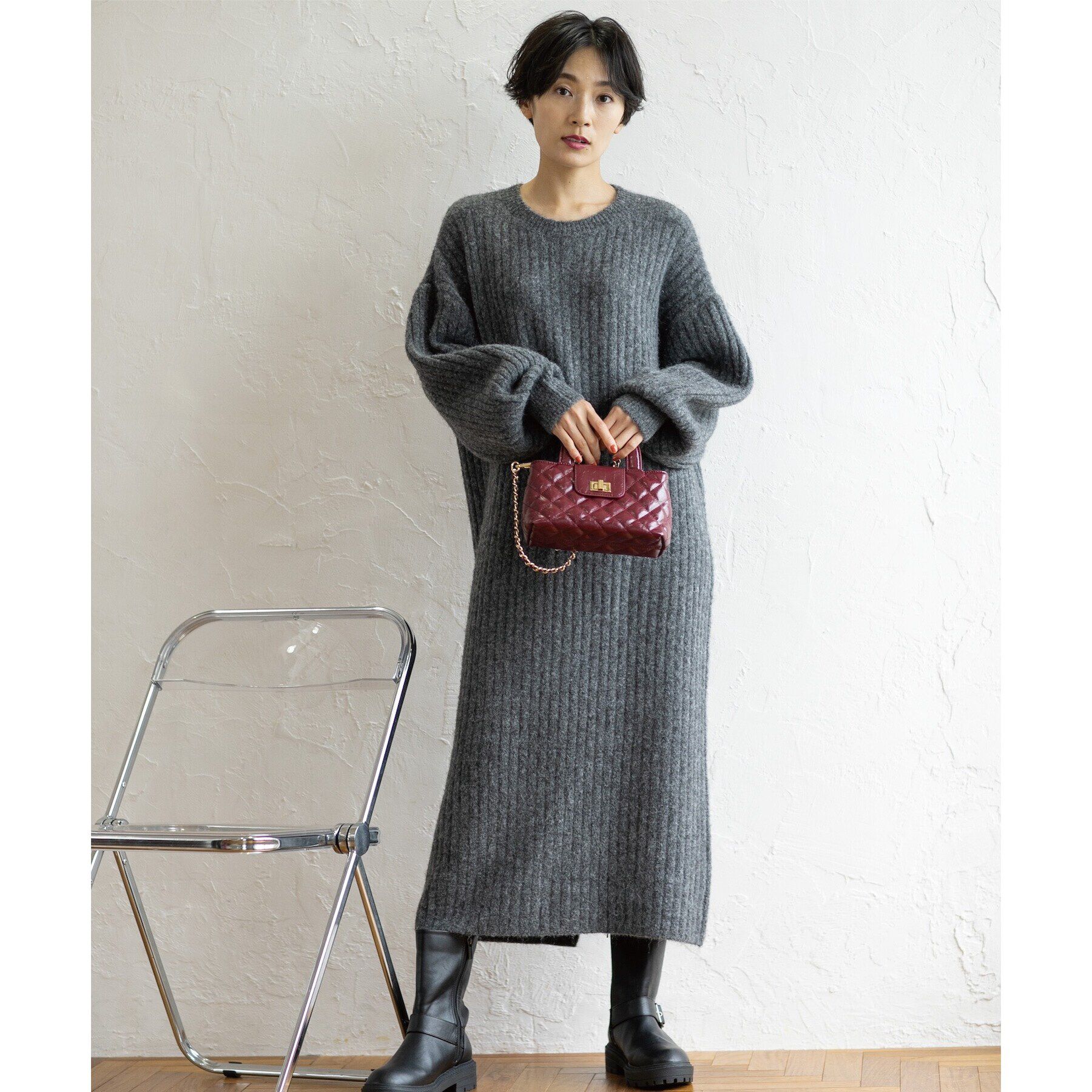 OPAQUE.CLIP「ワイドリブニットワンピース【洗濯機洗い可】」|ワンピース|
