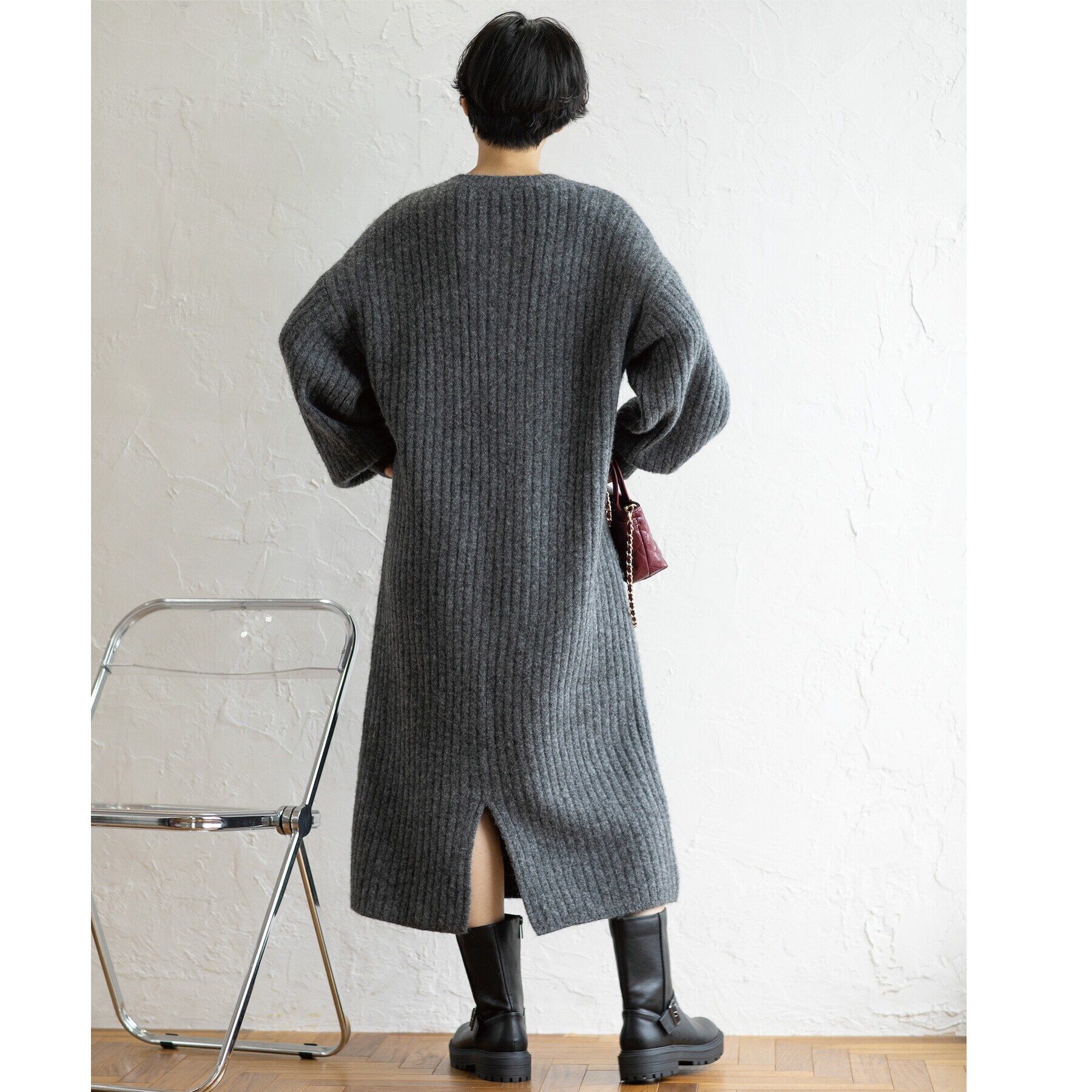 OPAQUE.CLIP「ワイドリブニットワンピース【洗濯機洗い可】」|ワンピース|