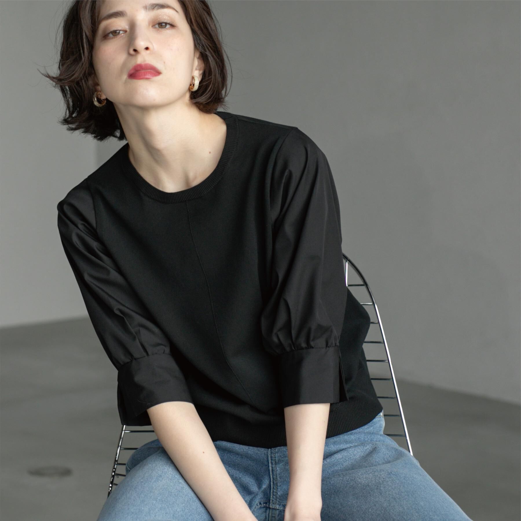 OPAQUE.CLIP「フハクスリーブドッキングニット【洗濯機洗い可】」|ニット・セーター|