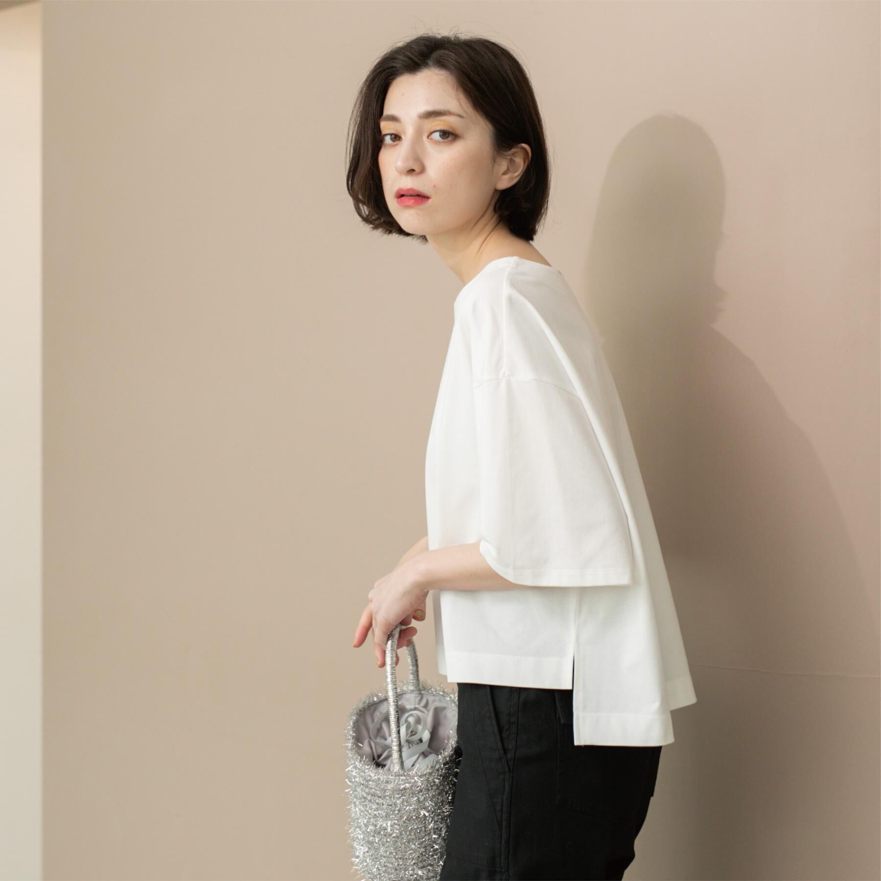 OPAQUE.CLIP「ボートネックショートTシャツ【洗濯機洗い可】」|Tシャツ・カットソー|