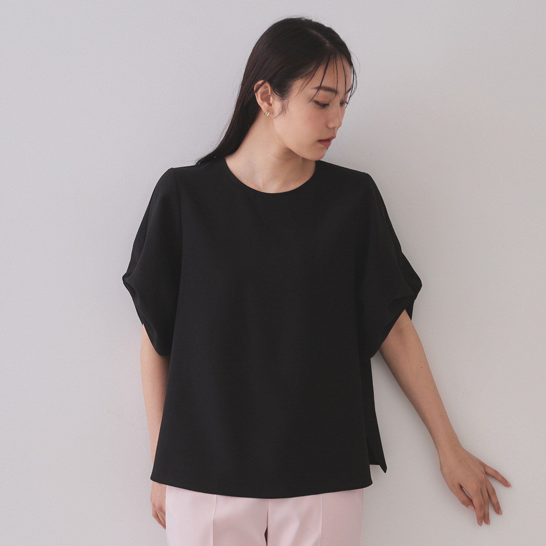 OPAQUE.CLIP「リネンライクタックスリーブブラウス【洗濯機洗い可/吸水速乾/接触冷感】」|シャツ・ブラウス|