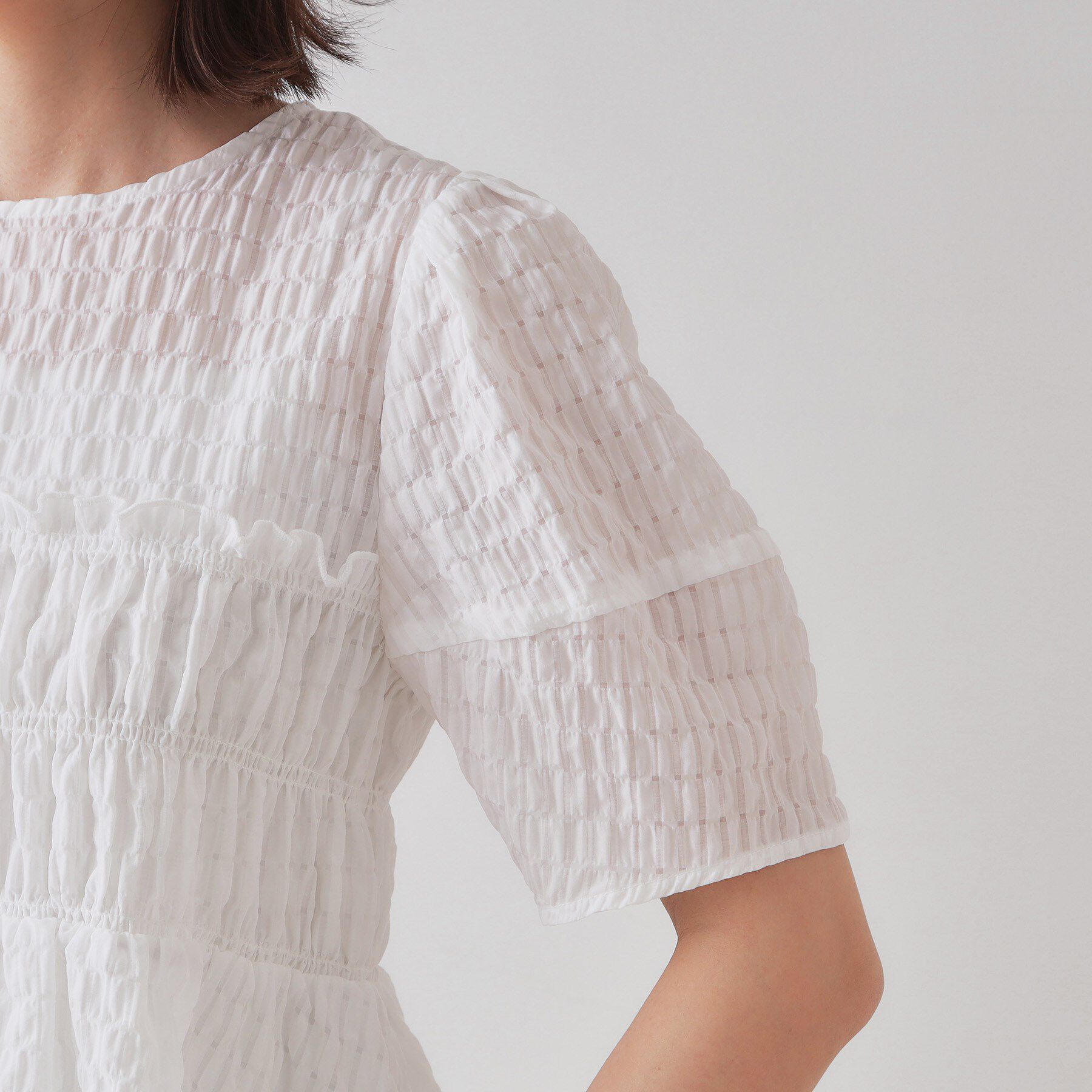 OPAQUE.CLIP「シャーリングペプラムブラウス【洗濯機洗い可】」|シャツ・ブラウス|