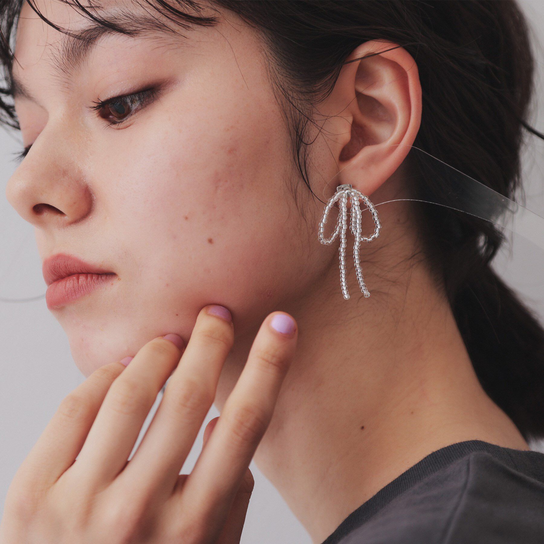 OPAQUE.CLIP「ビーズリボンピアス」|ピアス|