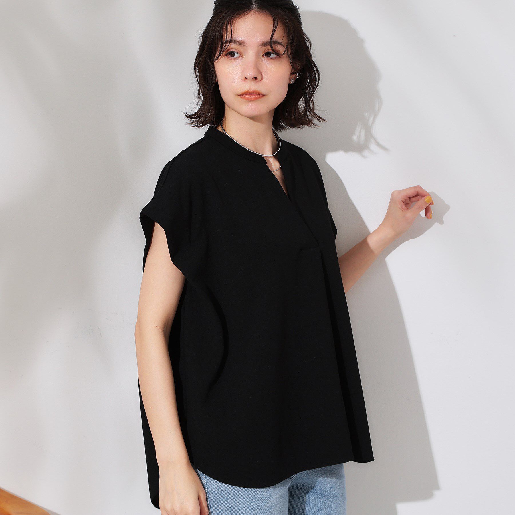 OPAQUE.CLIP「スキッパーフレンチスリーブトップス【UV/吸水速乾/洗濯機洗い可】」|Tシャツ・カットソー|