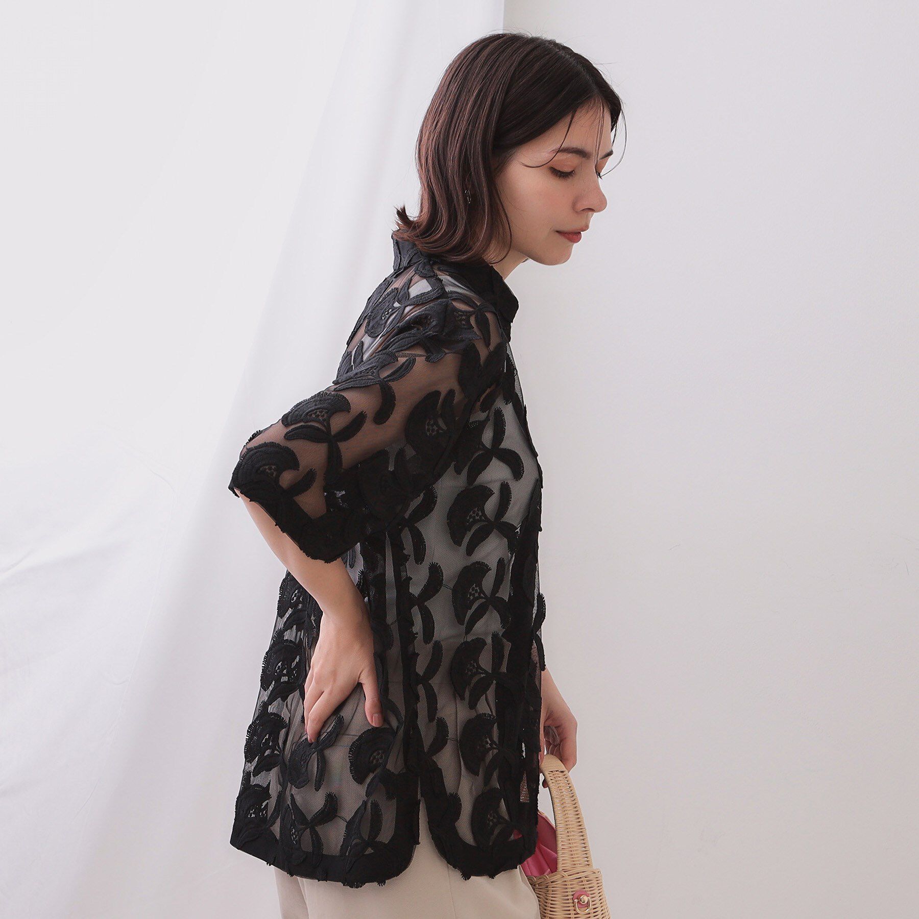 OPAQUE.CLIP「3Dフラワーレースシャツ【洗える】」|シャツ・ブラウス|