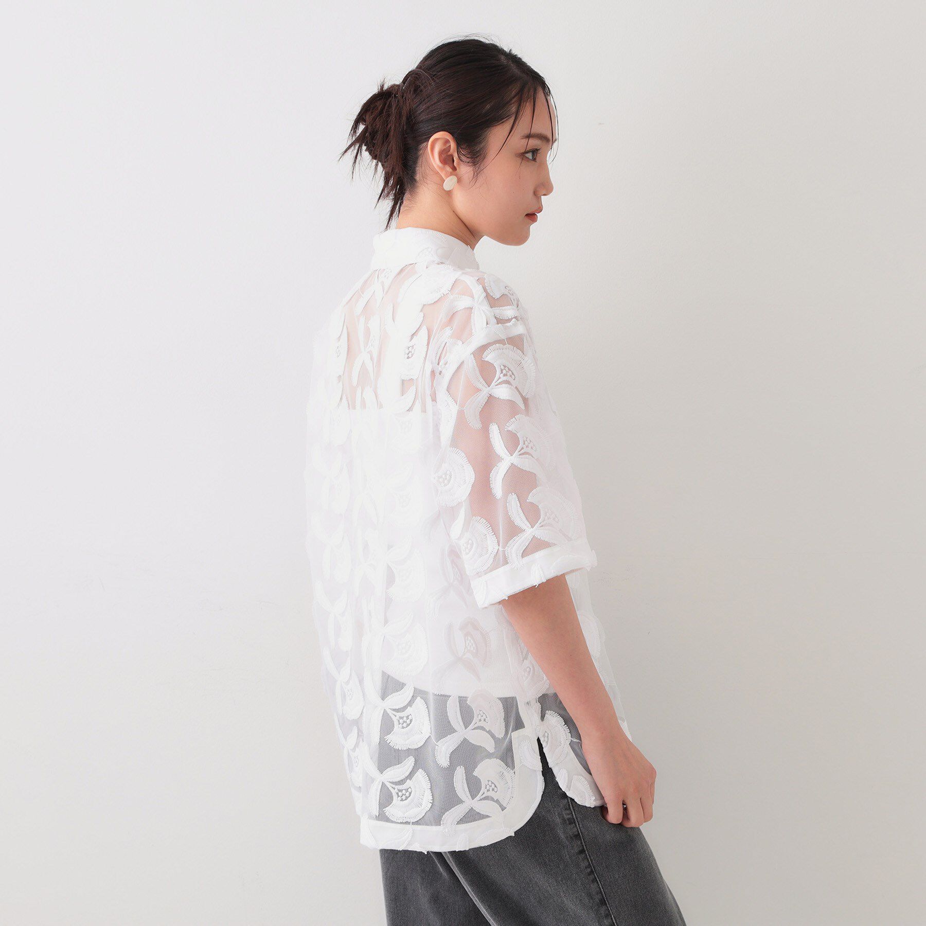 OPAQUE.CLIP「3Dフラワーレースシャツ【洗える】」|シャツ・ブラウス|