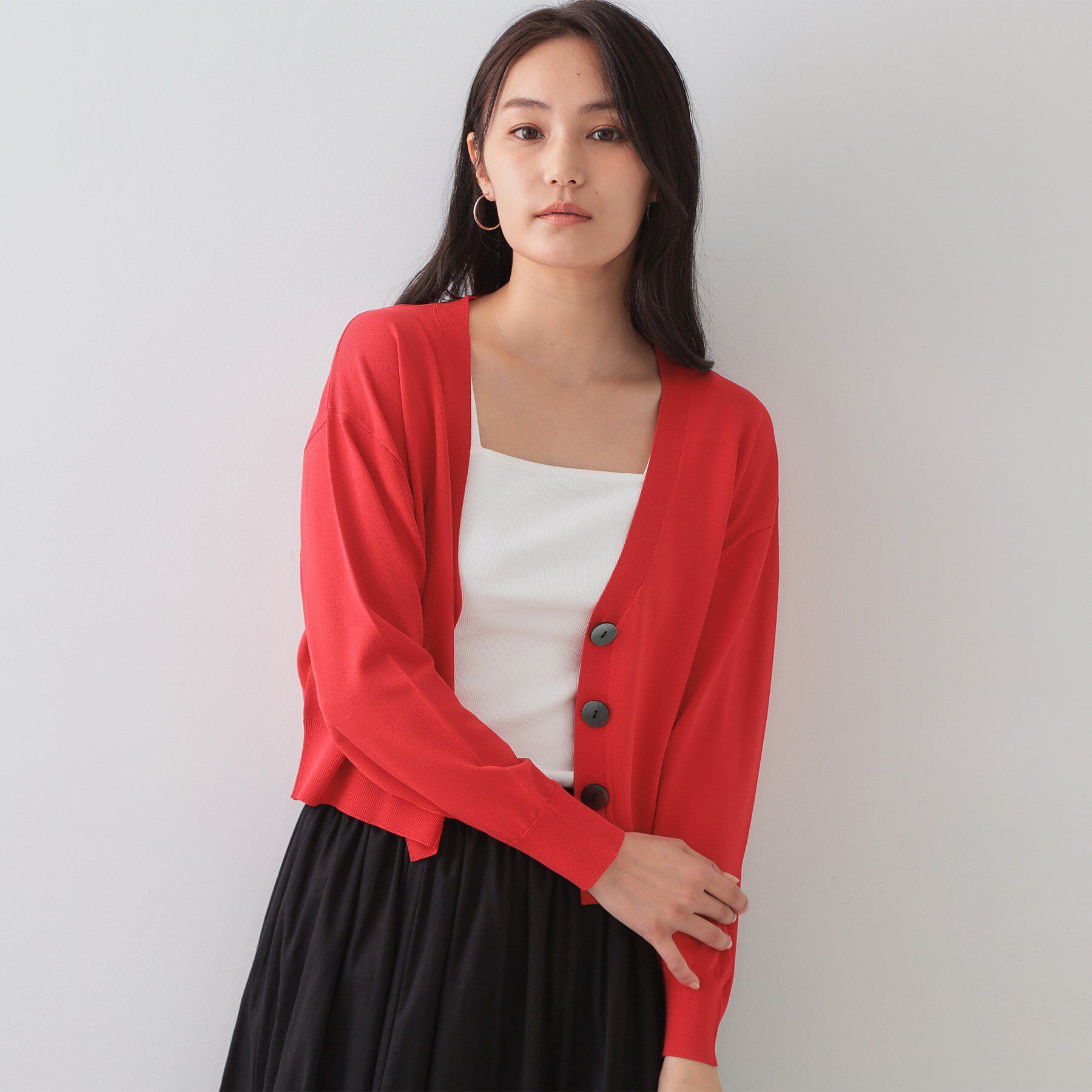 OPAQUE.CLIP「UV Vネックニットカーディガン【接触冷感/洗濯機洗い可/抗ピル】」|カーディガン|レッド(062)