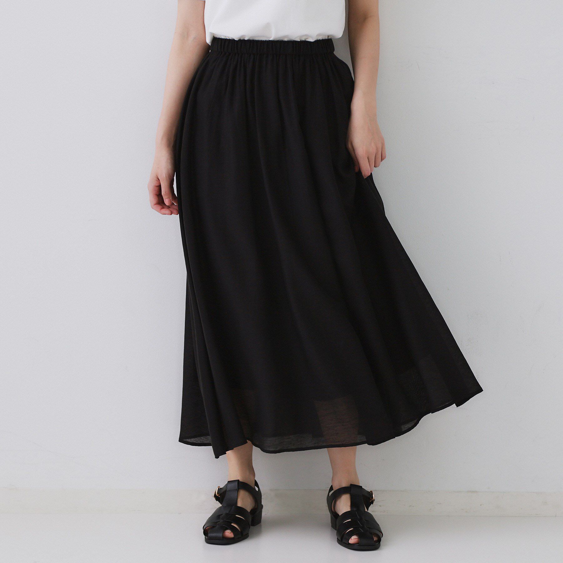 OPAQUE.CLIP「麻混シアーギャザーフレアスカート【洗濯機洗い可】」|スカート|