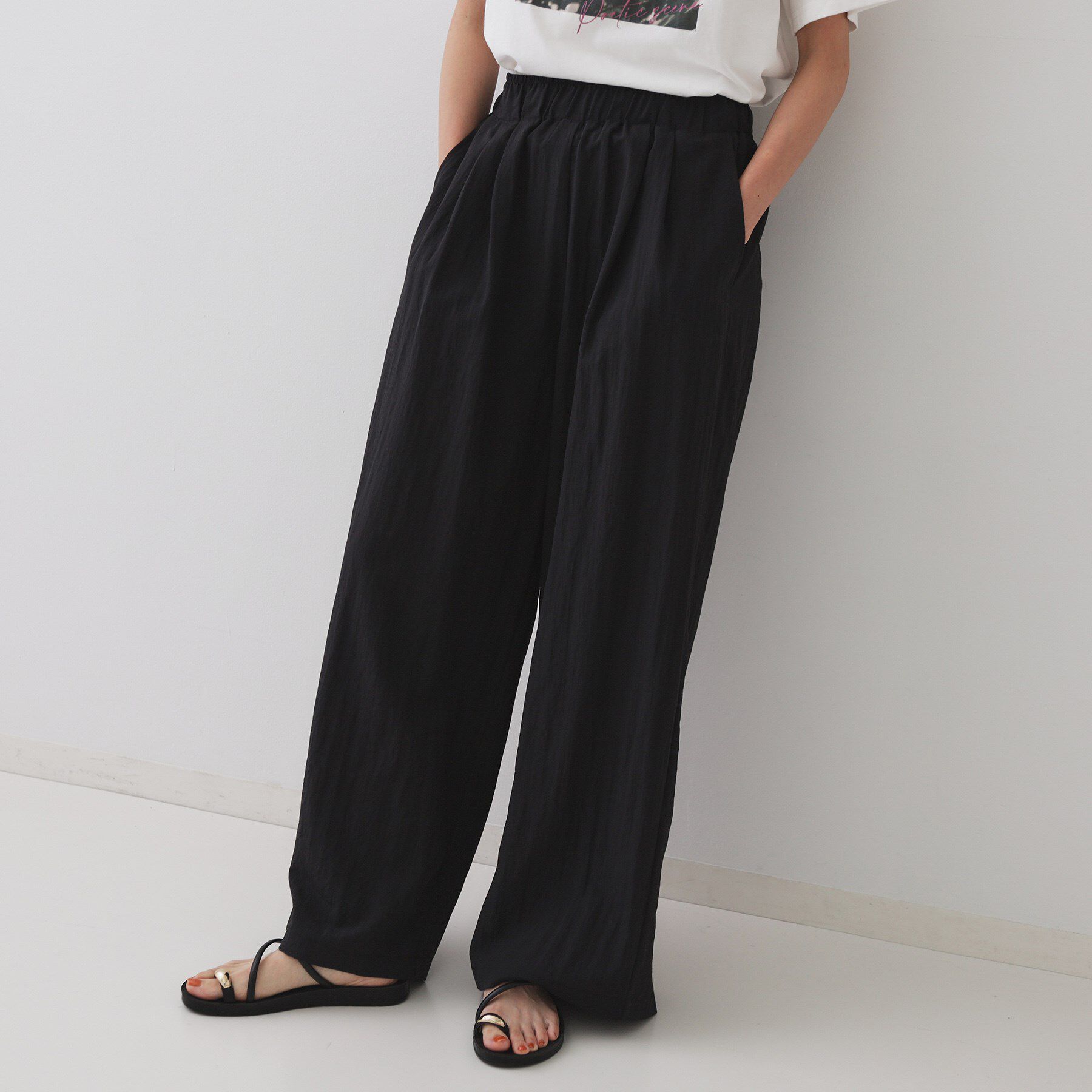 OPAQUE.CLIP「ナイロン混イージーワイドパンツ【洗濯機洗い可】」|その他|ブラック(019)