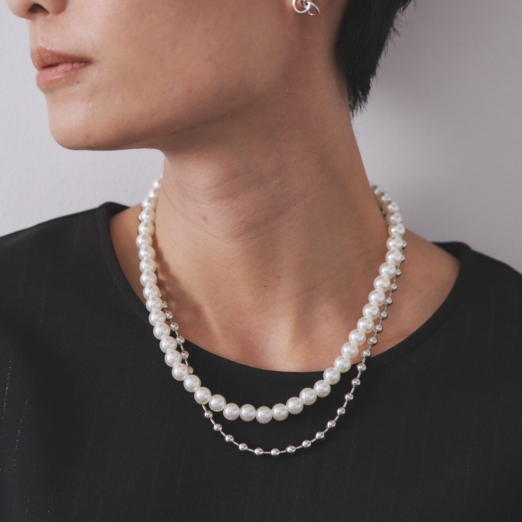 OPAQUE.CLIP「【3WAY】2連フェイクパール ショート＆ロング ネックレス」|ネックレス|