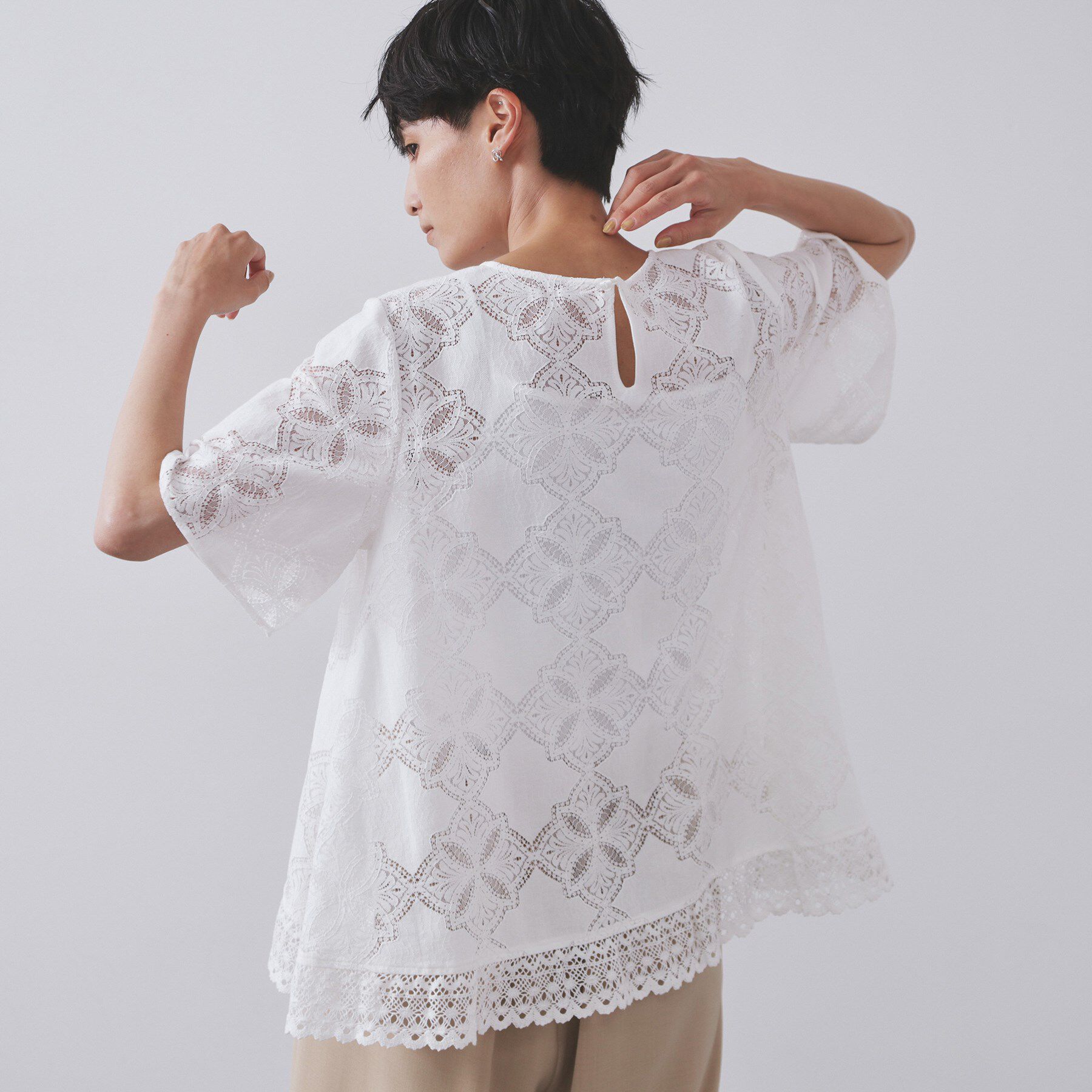 OPAQUE.CLIP「レースフレアブラウス【洗濯機洗い可】」|シャツ・ブラウス|