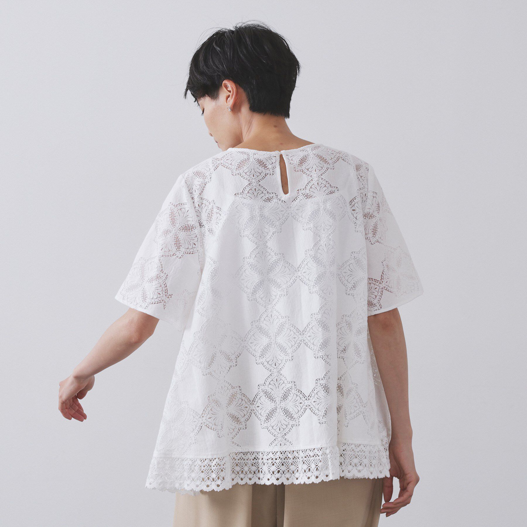 OPAQUE.CLIP「レースフレアブラウス【洗濯機洗い可】」|シャツ・ブラウス|