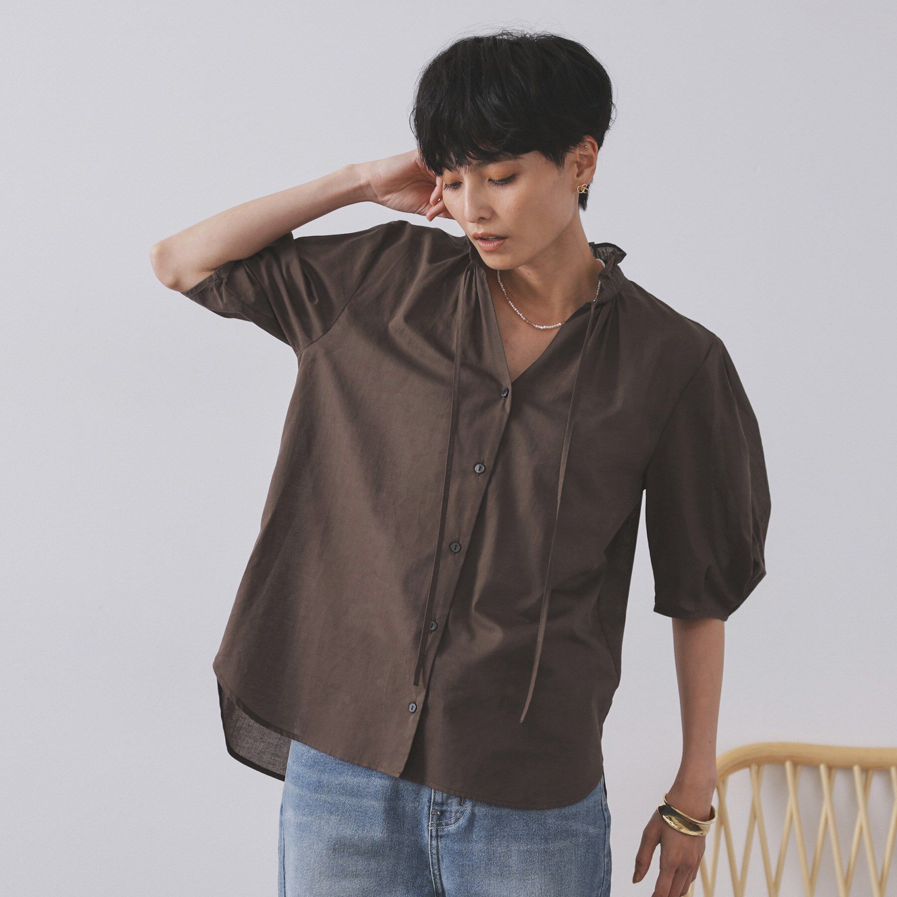 OPAQUE.CLIP「シアーフリルネックブラウス【洗濯機洗い可】」|シャツ・ブラウス|