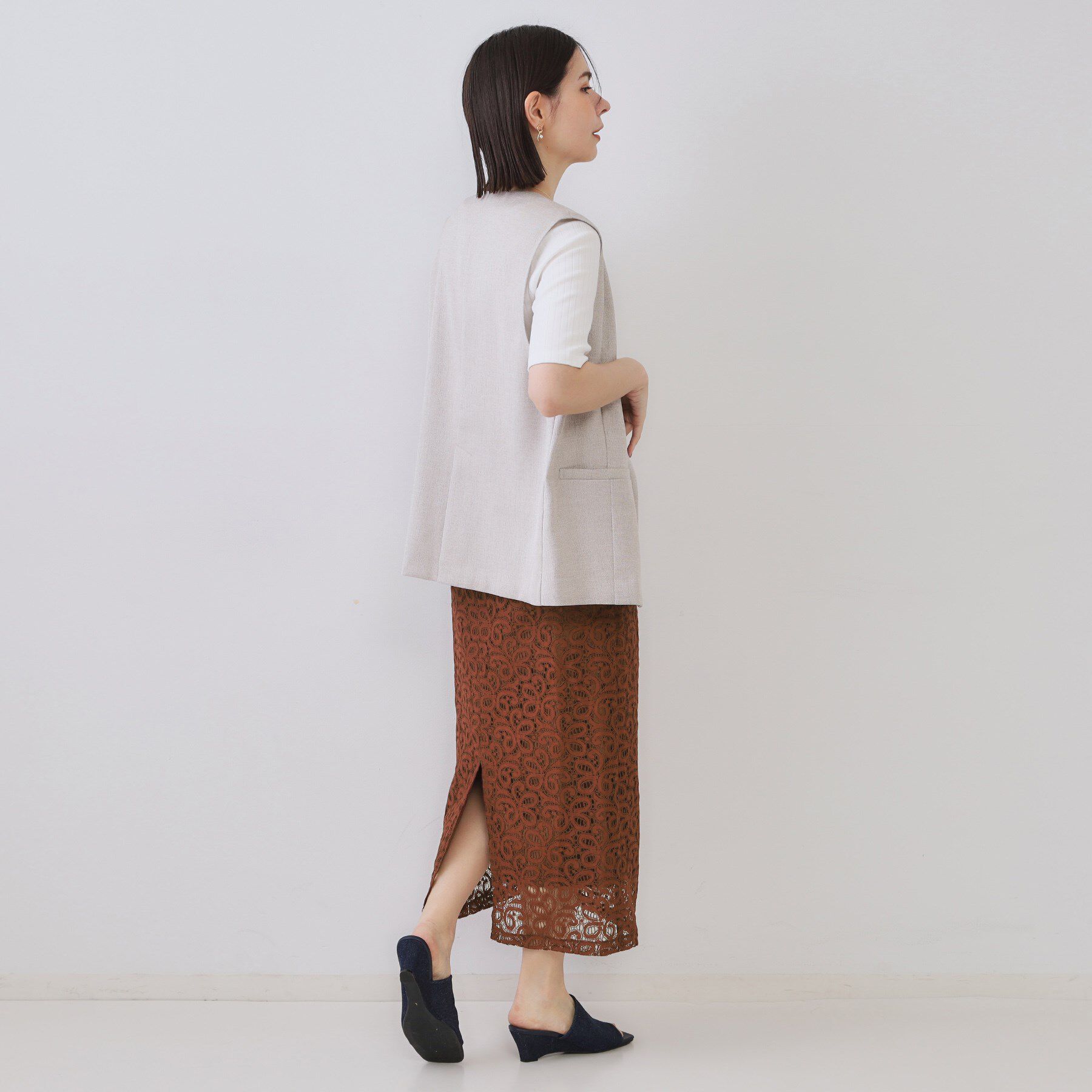 OPAQUE.CLIP「《美人百花掲載》レースイージーナロースカート【洗濯機洗い可】」|スカート|