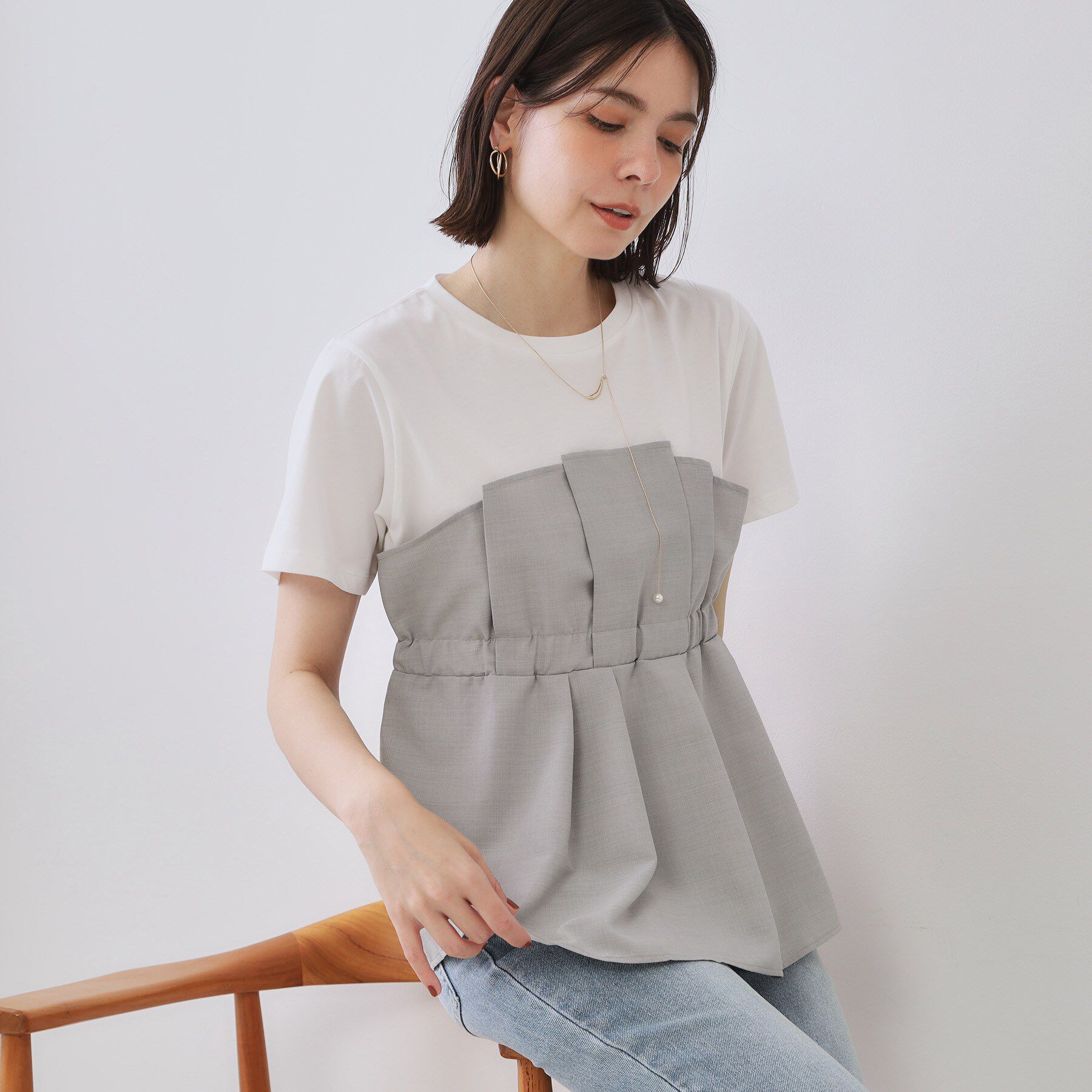 OPAQUE.CLIP「タックビスチェドッキングカットソー【洗濯機洗い可】」|Tシャツ・カットソー|グレー(512)