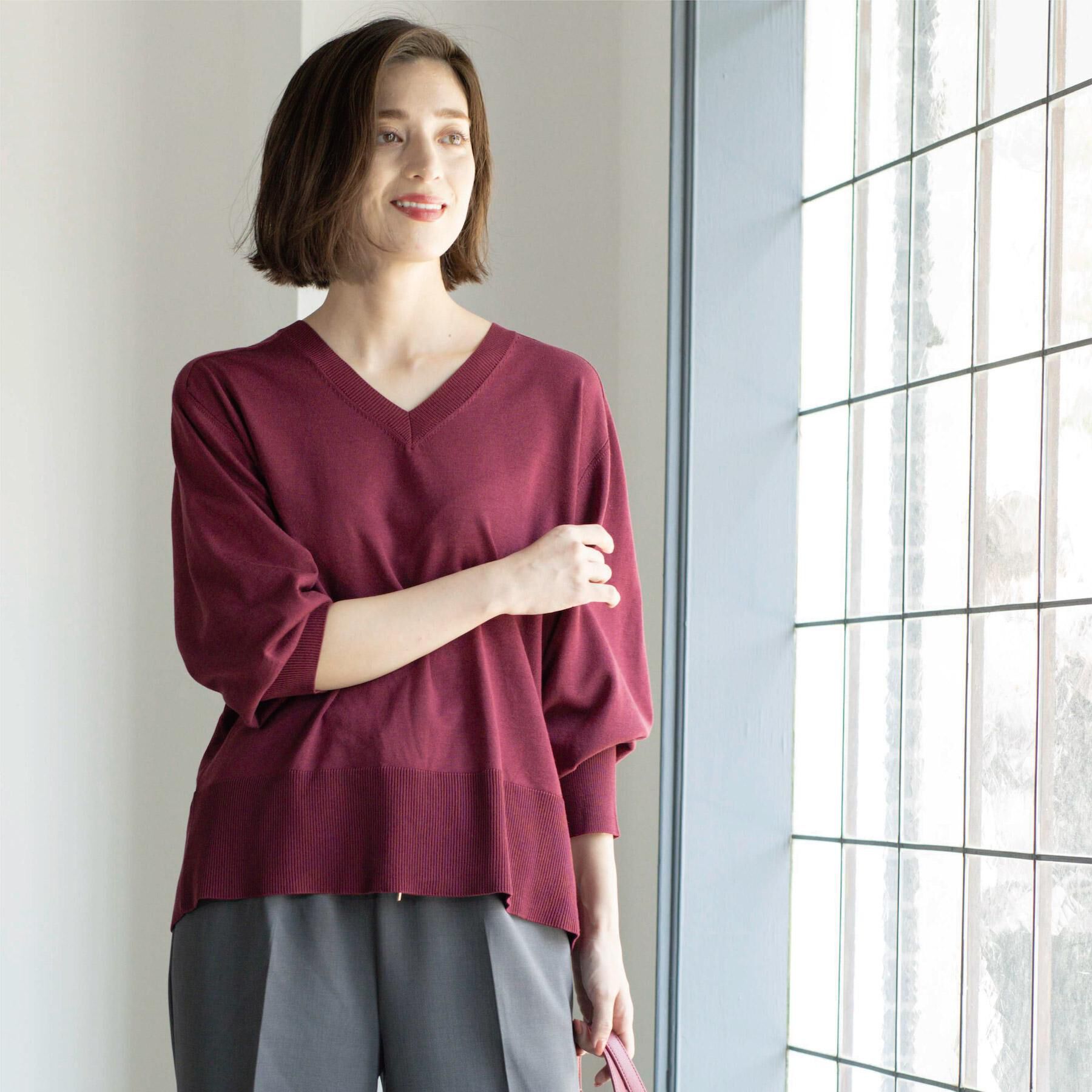 OPAQUE.CLIP「リラクシーVネックニット【洗濯機洗OK】《6col》」|ニット・セーター|