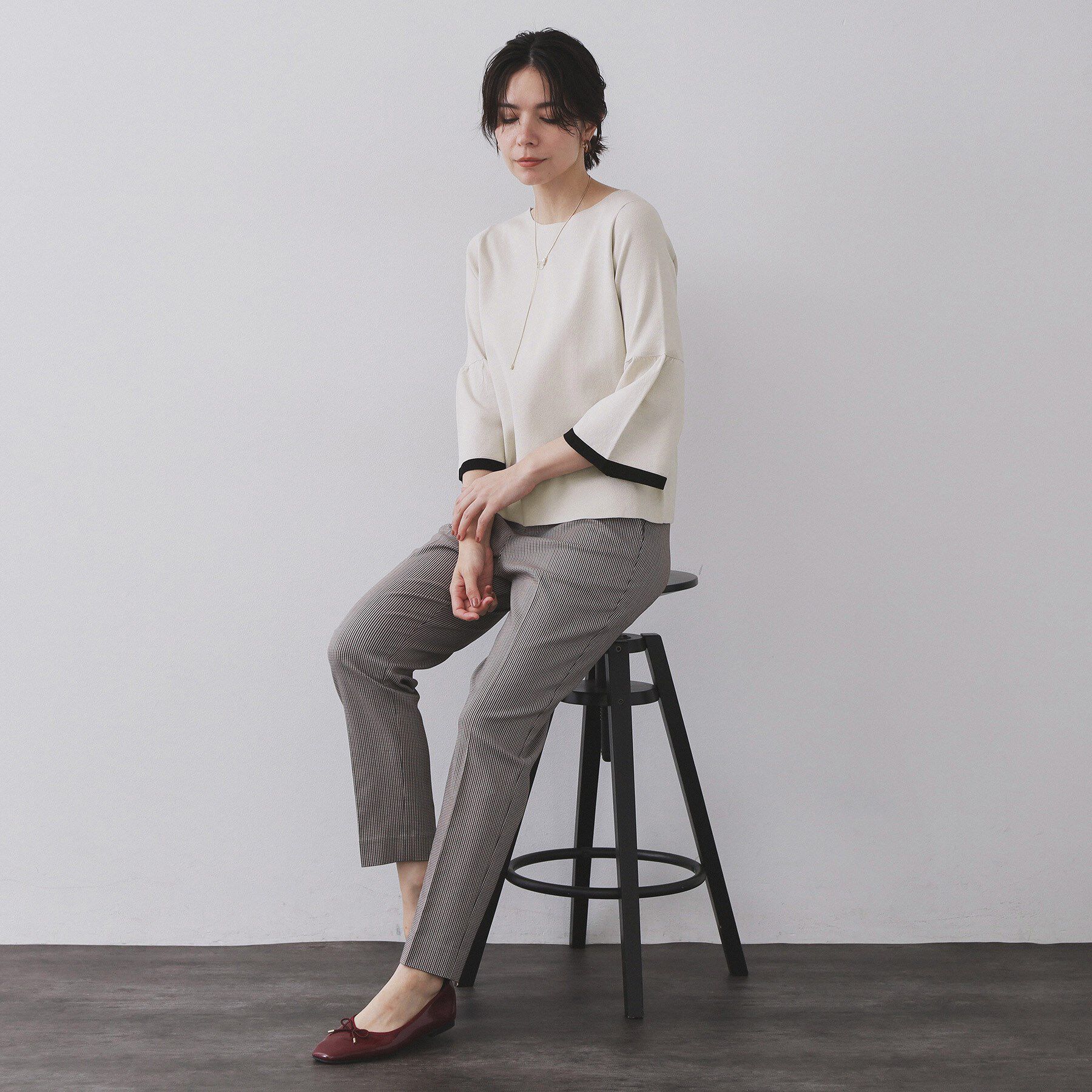 OPAQUE.CLIP「配色フレアスリーブニット【UVケア/洗濯機OK】」|ニット・セーター|