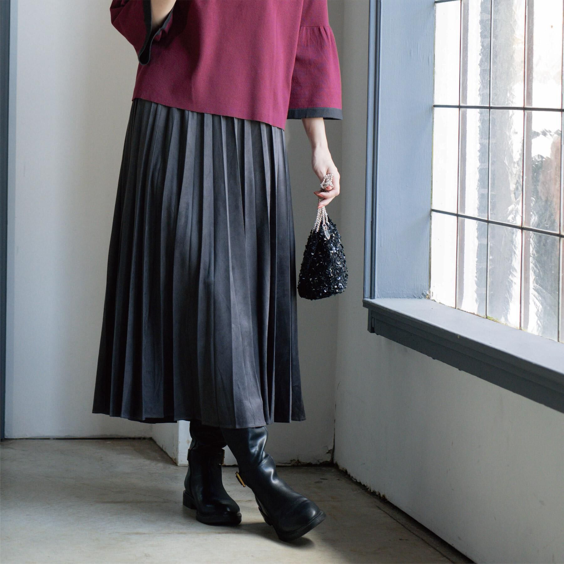 OPAQUE.CLIP「フェイクスウェードプリーツスカート【静電気防止加工/洗濯機OK】」|スカート|チャコールグレー(0