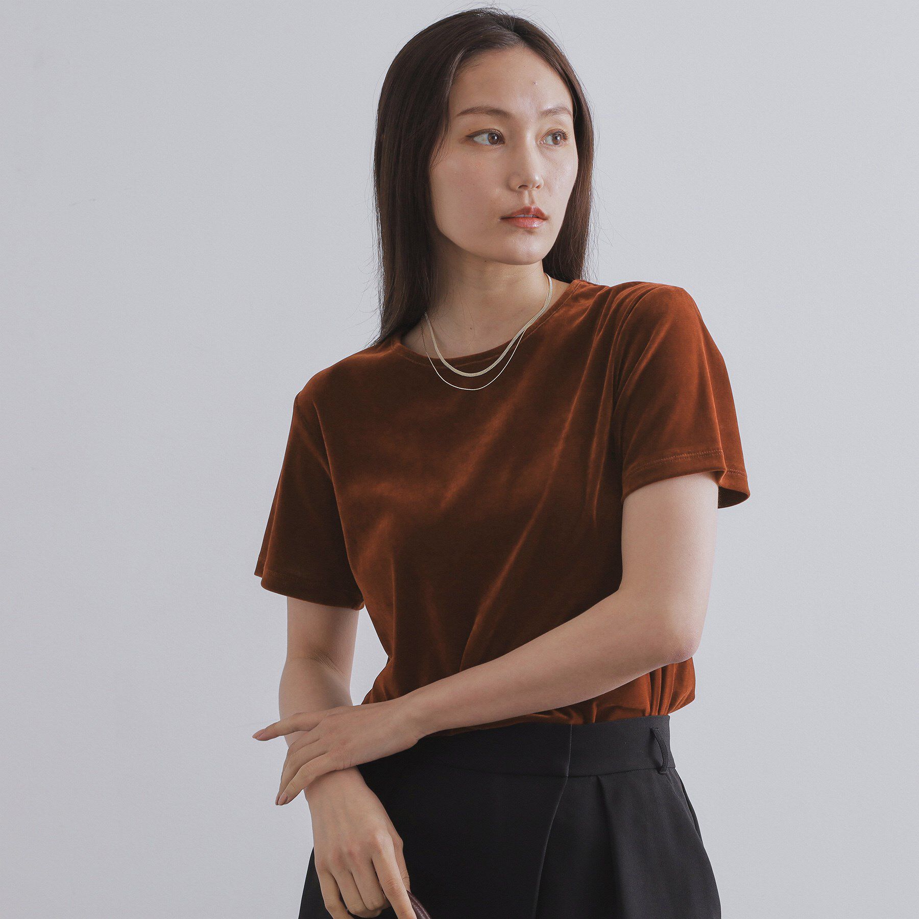 OPAQUE.CLIP「フロッキーチュールTシャツ【洗濯機洗い可】」|Tシャツ・カットソー|ブラウン(043)