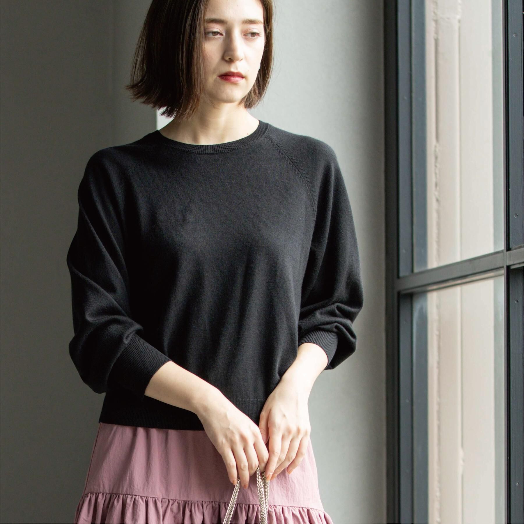 OPAQUE.CLIP「ラグランクルーネックニット/エクストラファインメリノウール【THEシリーズ/洗濯機OK】《6col/」|ニット・セーター|