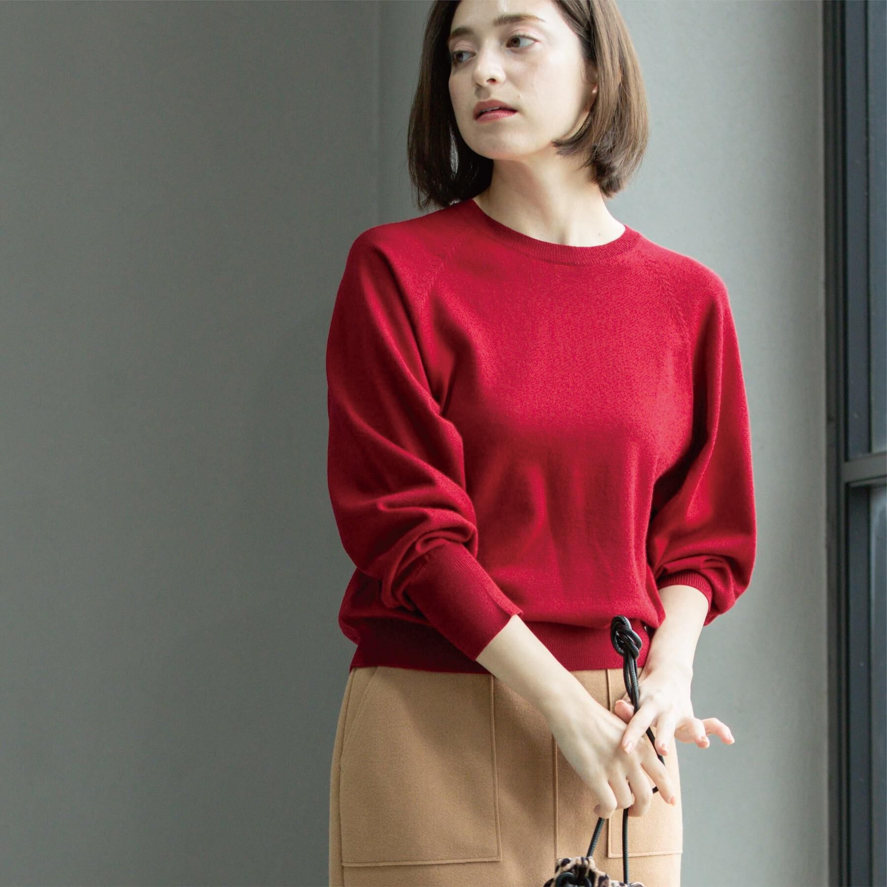 OPAQUE.CLIP「ラグランクルーネックニット/エクストラファインメリノウール【THEシリーズ/洗濯機OK】《6col/」|ニット・セーター|