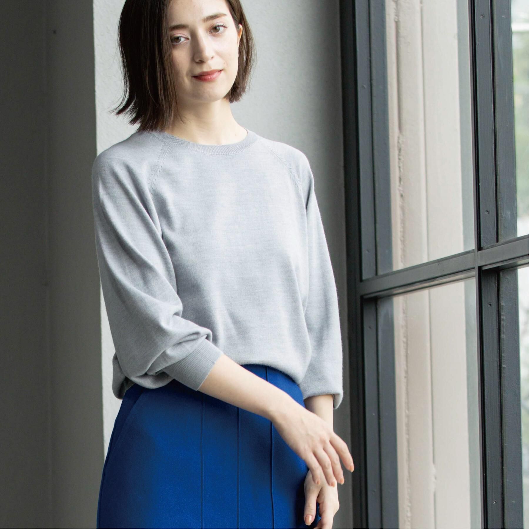 OPAQUE.CLIP「ラグランクルーネックニット/エクストラファインメリノウール【THEシリーズ/洗濯機OK】《6col/」|ニット・セーター|