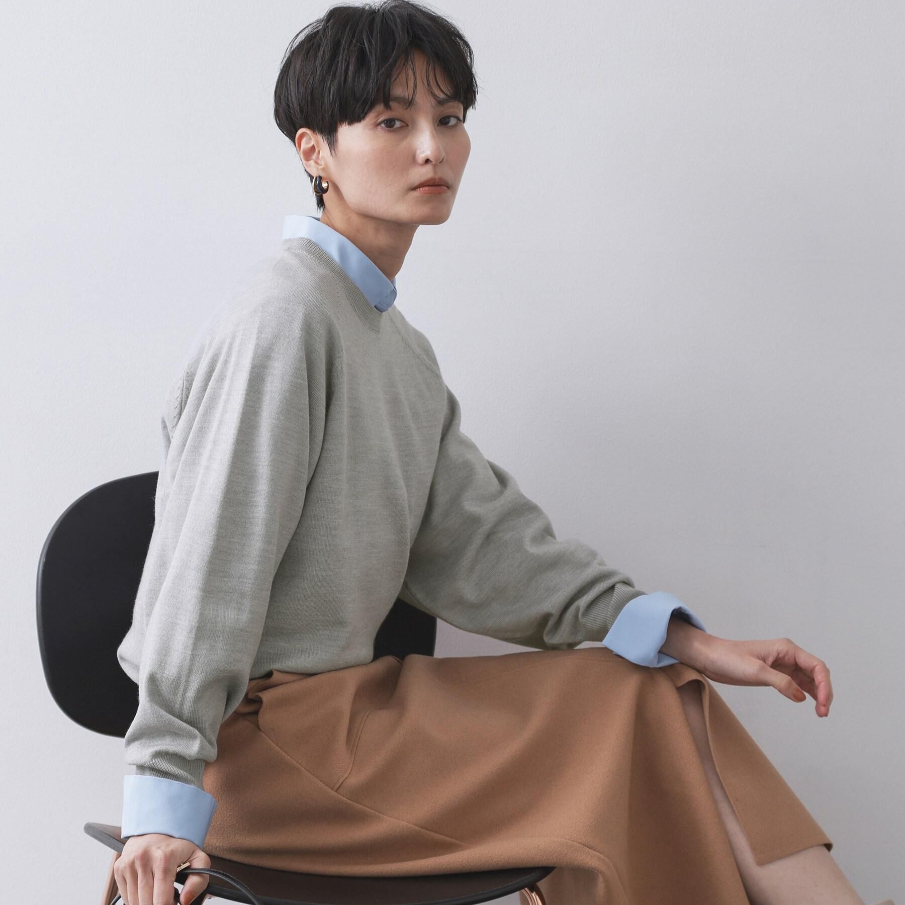 OPAQUE.CLIP「ラグランクルーネックニット/エクストラファインメリノウール【THEシリーズ/洗濯機OK】《6col/」|ニット・セーター|