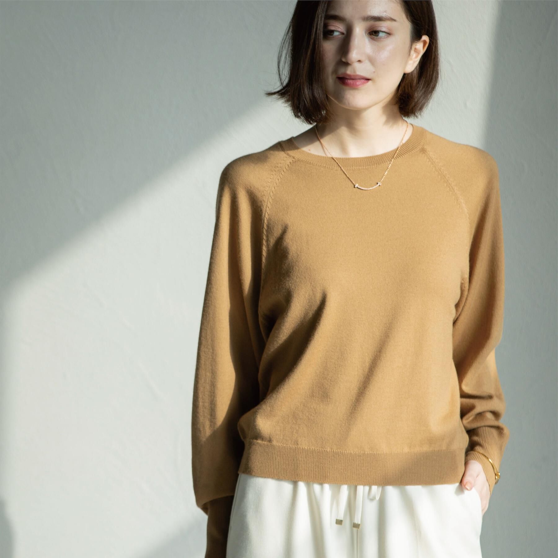 OPAQUE.CLIP「ラグランクルーネックニット/エクストラファインメリノウール【THEシリーズ/洗濯機OK】《6col/」|ニット・セーター|