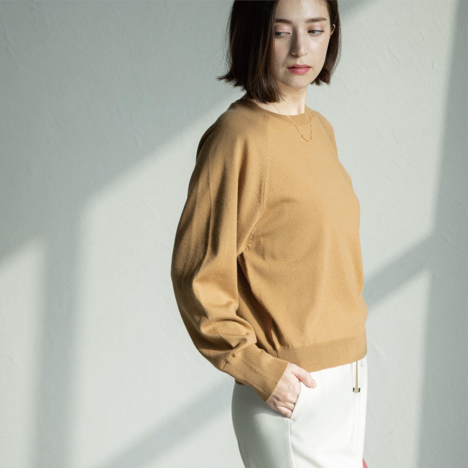 OPAQUE.CLIP「ラグランクルーネックニット/エクストラファインメリノウール【THEシリーズ/洗濯機OK】《6col/」|ニット・セーター|