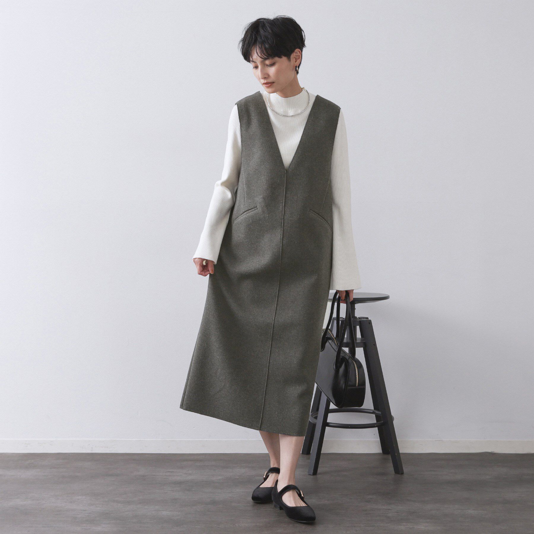 OPAQUE.CLIP「ウールライクジャンパードレス【洗濯機洗い可】」|ワンピース|