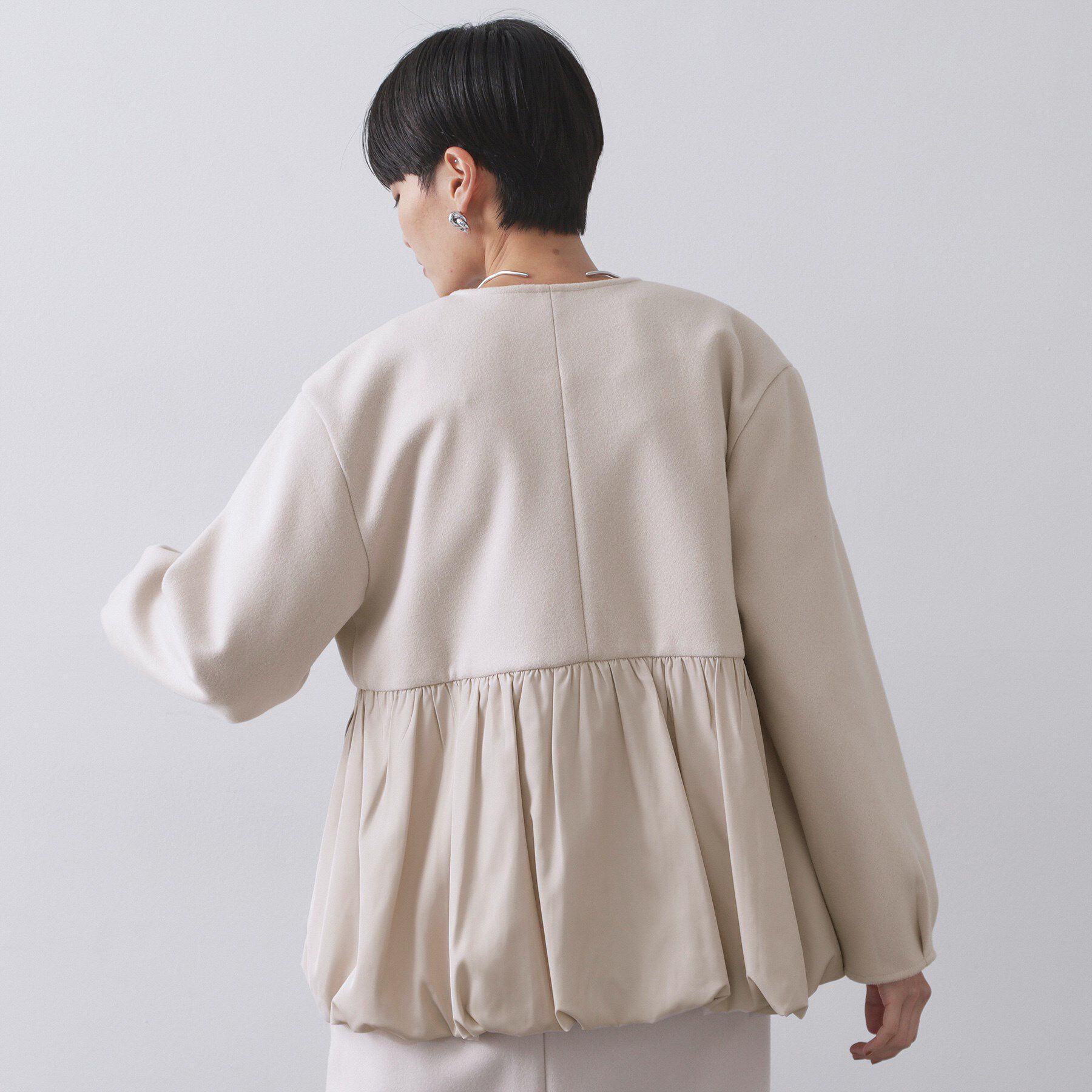 OPAQUE.CLIP「ウールライクペプラムドッキングアウター【洗濯機洗い可】」|ノーカラーコート|